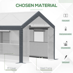 Outsunny 12' x 7' x 7' Greenhouse, Walk-in Outdoor Tunnel Green House with PE Cover, Steel Frame, 2 Roll-Up Zipper Doors & 4 Windows for Flowers, Vegetables, Tropical Plants, White/Dark Gray