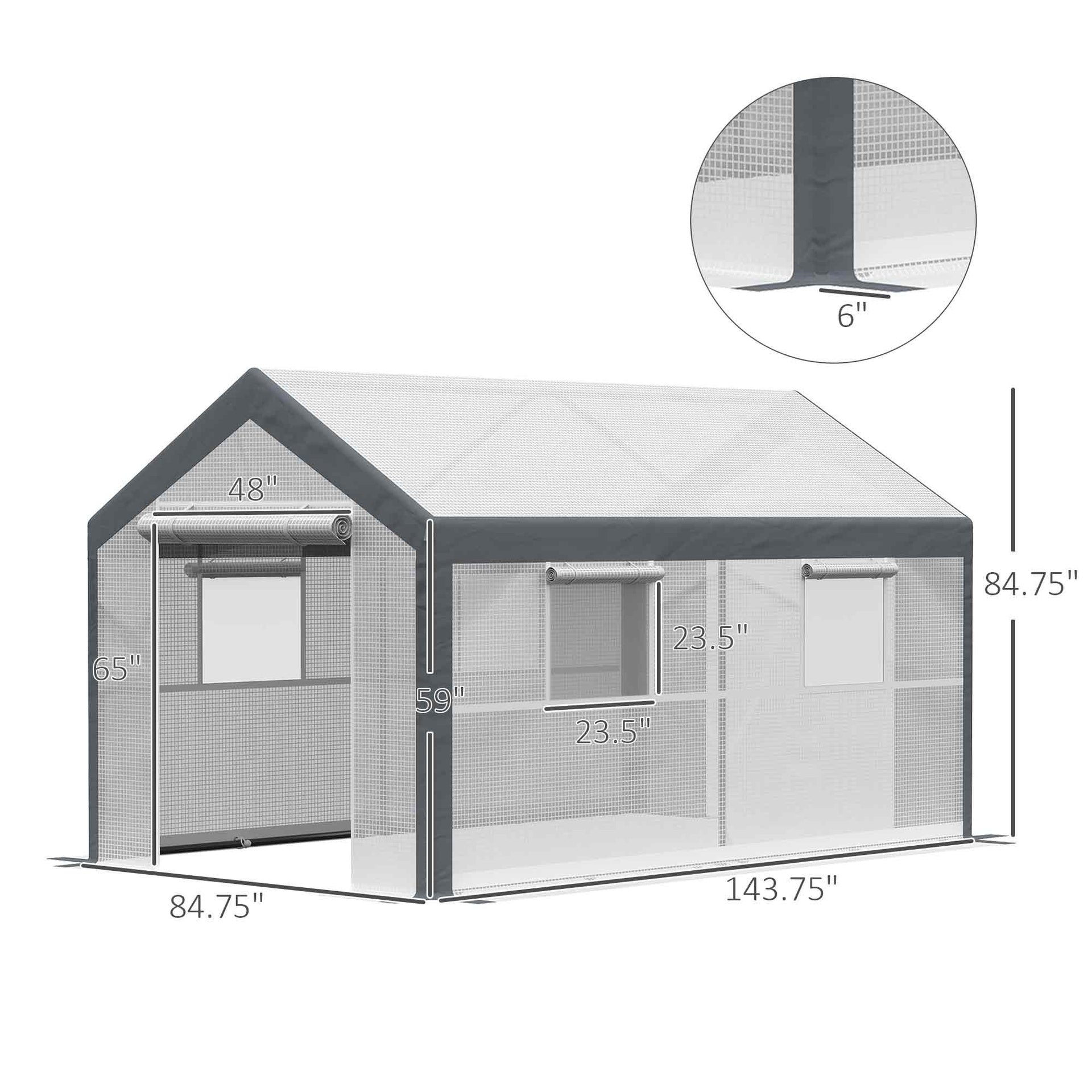Outsunny 12' x 7' x 7' Greenhouse, Walk-in Outdoor Tunnel Green House with PE Cover, Steel Frame, 2 Roll-Up Zipper Doors & 4 Windows for Flowers, Vegetables, Tropical Plants, White/Dark Gray