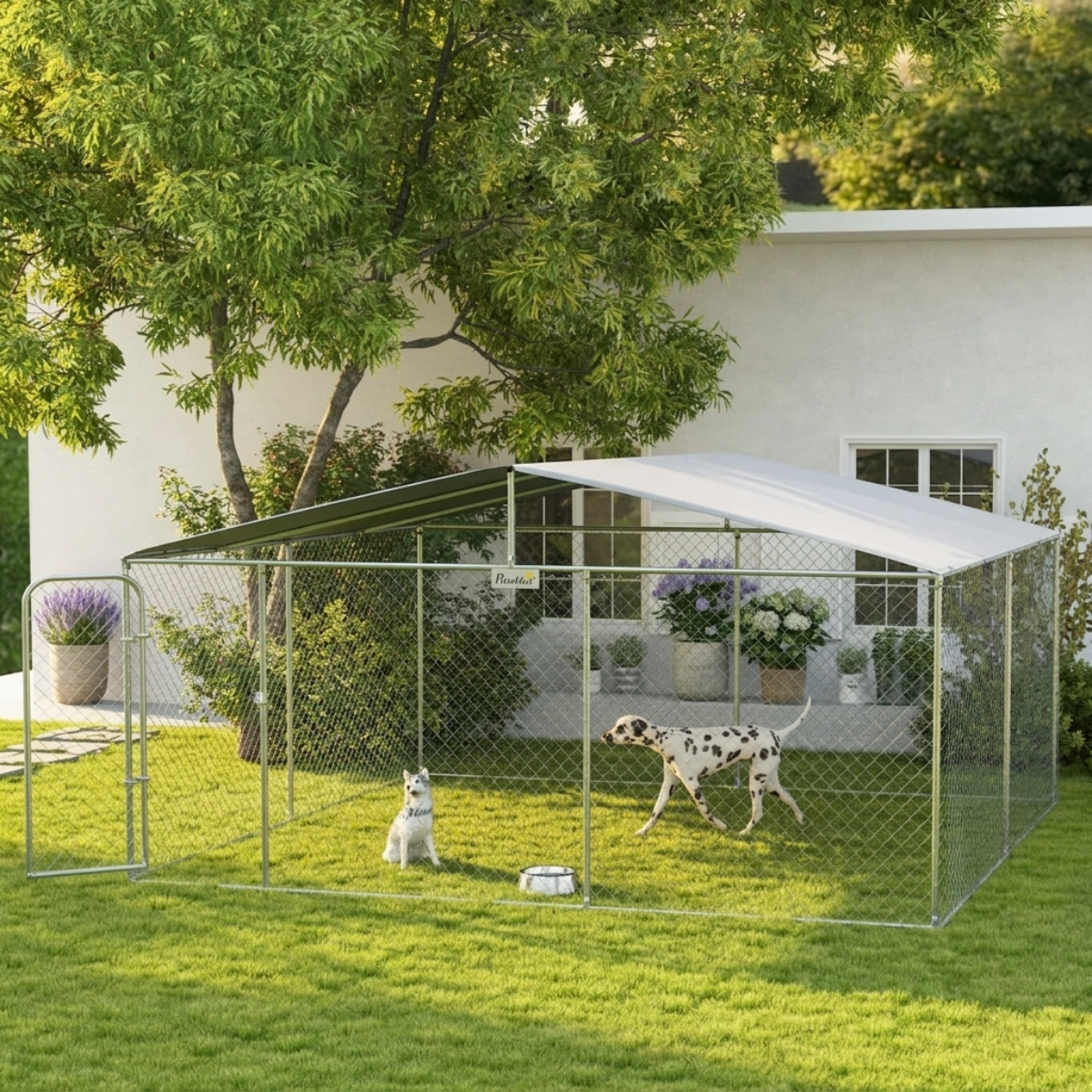 PawHut Dog Kennel Outdoor Dog Run w/ Canopy, 13' x 13' x 7.5'