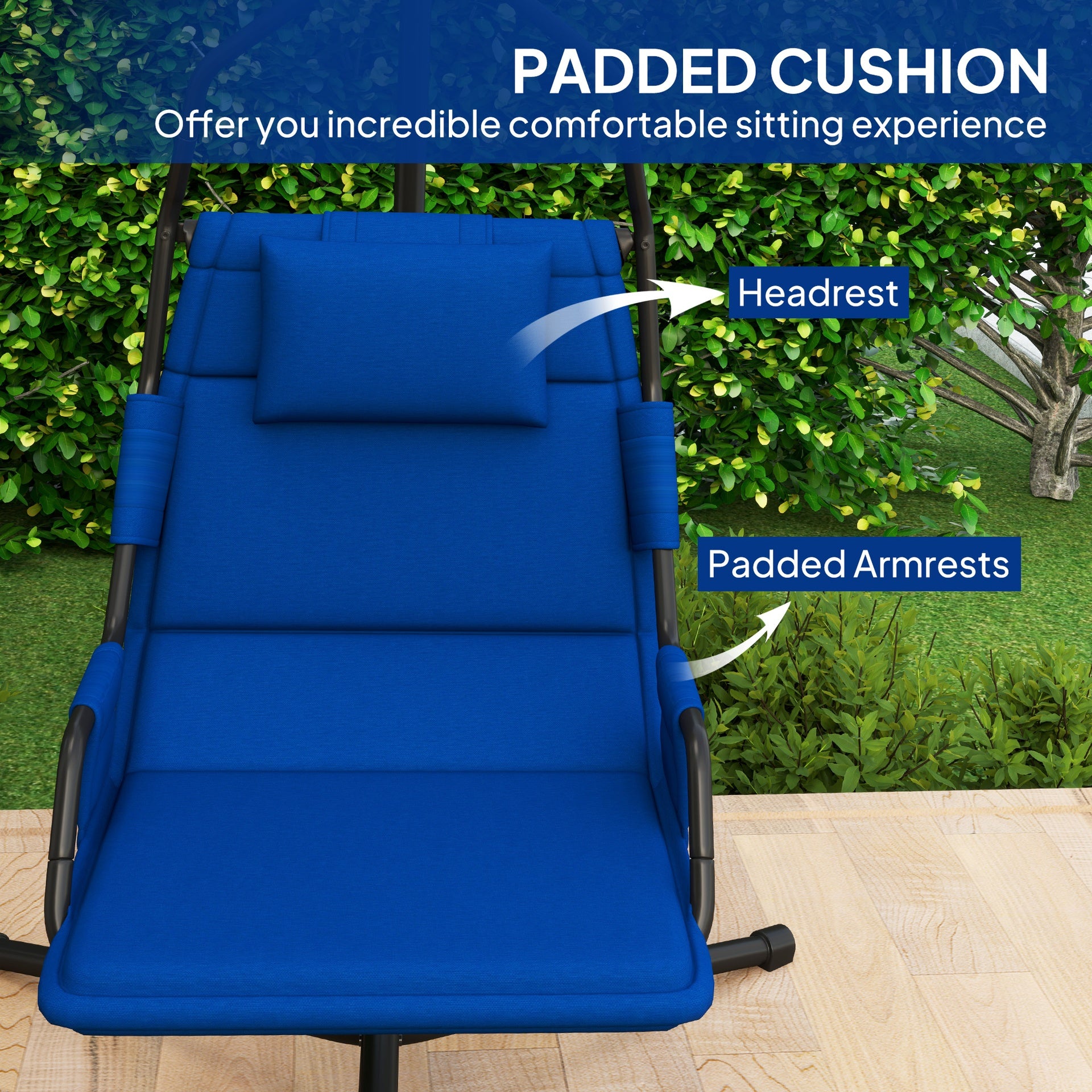 Outsunny Hammock Chair with Stand and PA Coating Cushion, Hanging Swing Chair with Steel Frame for Indoor and Outdoor, Dark Blue
