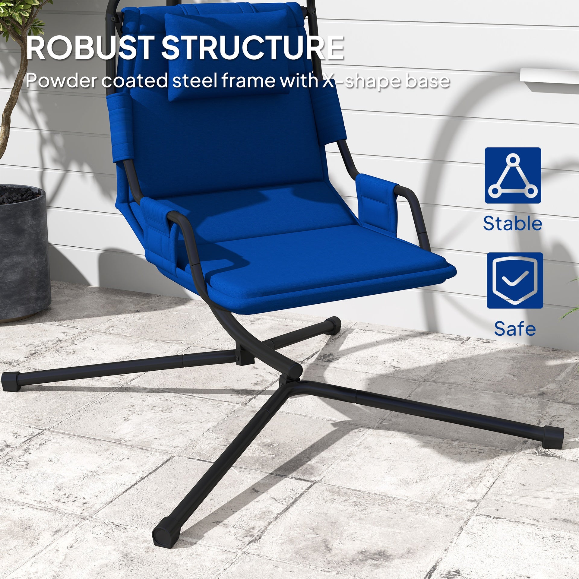 Outsunny Hammock Chair with Stand and PA Coating Cushion, Hanging Swing Chair with Steel Frame for Indoor and Outdoor, Dark Blue