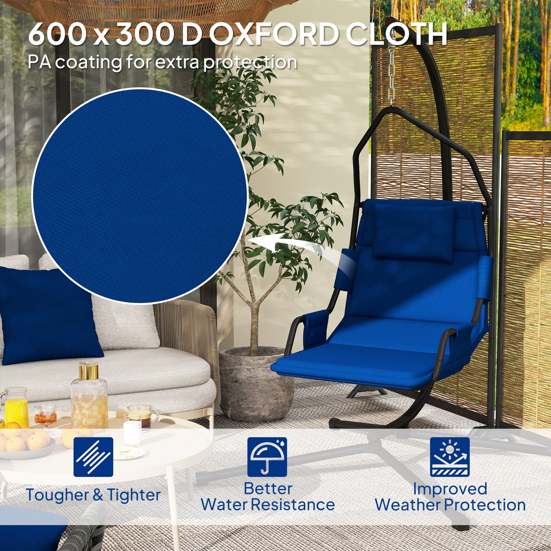 Outsunny Hammock Chair with Stand and PA Coating Cushion, Hanging Swing Chair with Steel Frame for Indoor and Outdoor, Dark Blue