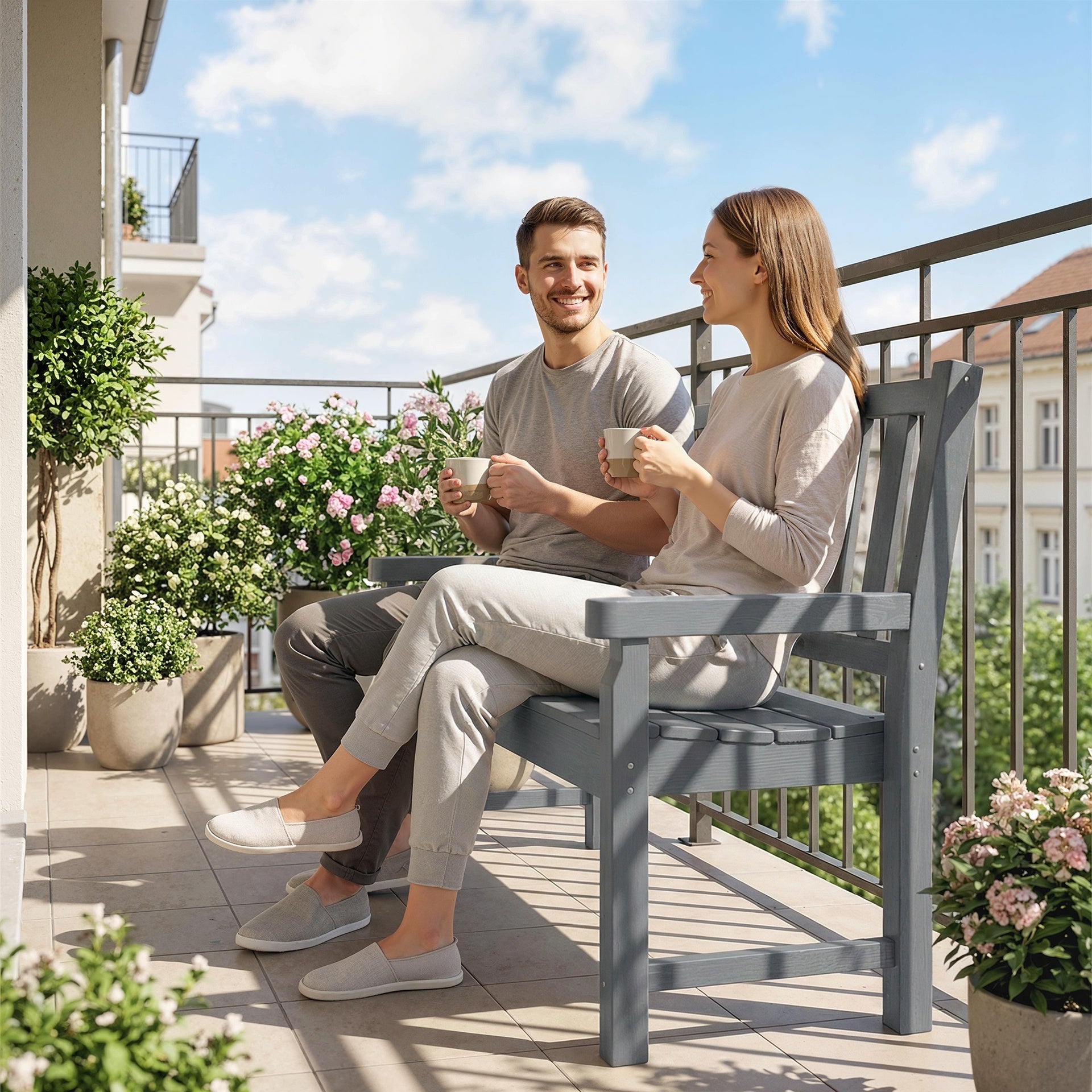 Outsunny 2-Person Garden Bench, HDPE Outdoor Bench with 530 lbs Capacity, Curved Seat for Backyard, Park, Porch, Lawn, Gray