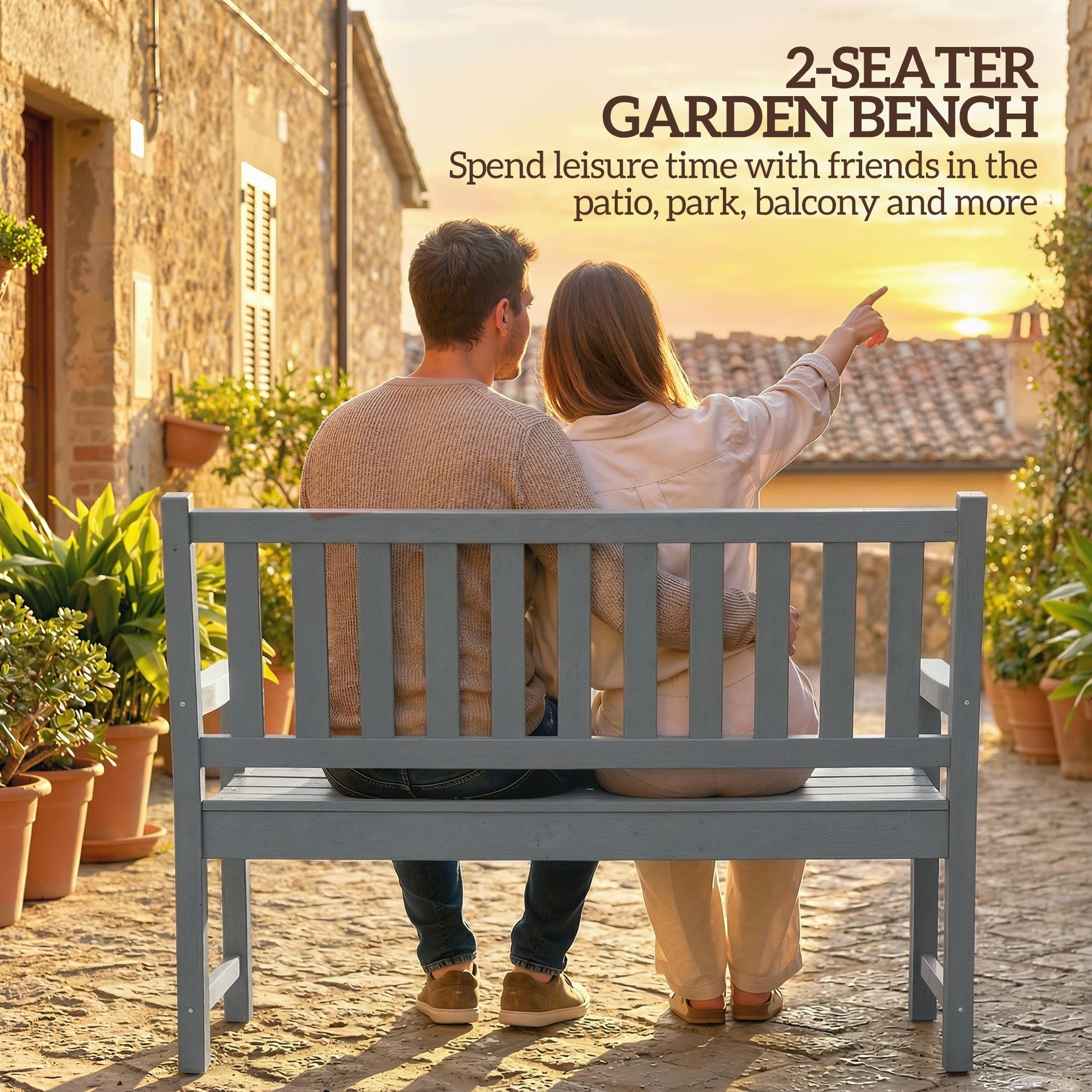 Outsunny 2-Person Garden Bench, HDPE Outdoor Bench with 530 lbs Capacity, Curved Seat for Backyard, Park, Porch, Lawn, Gray