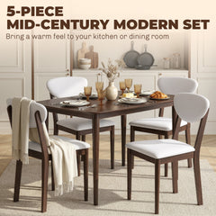 HOMCOM 5-Piece Dining Table Set for 4, Mid-Century Modern Kitchen Table and Chairs, Cream White