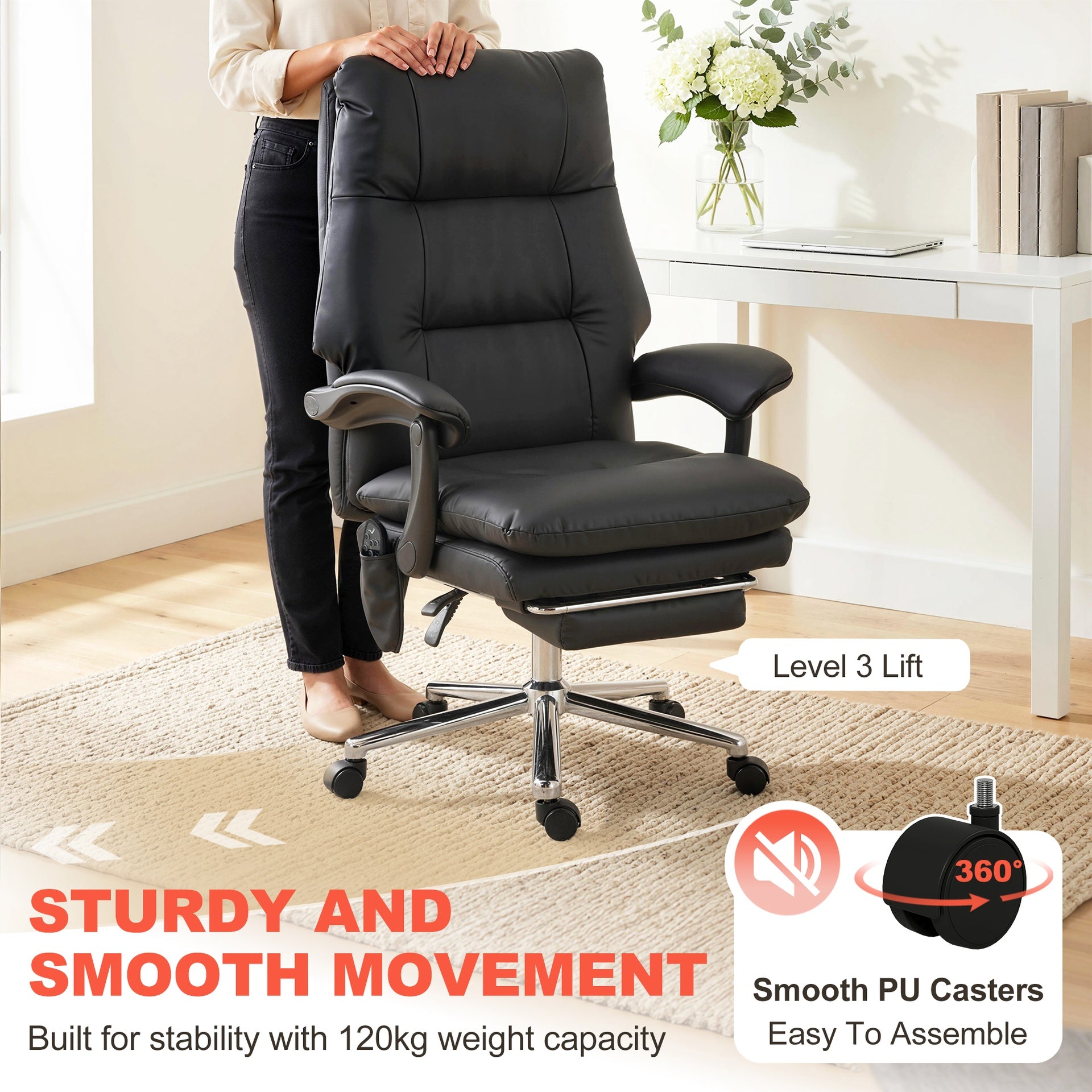 HOMCOM Massage Office Chair with 6-Point Vibration, Pet-Friendly Faux Leather Ergonomic Executive Desk Chair, Black