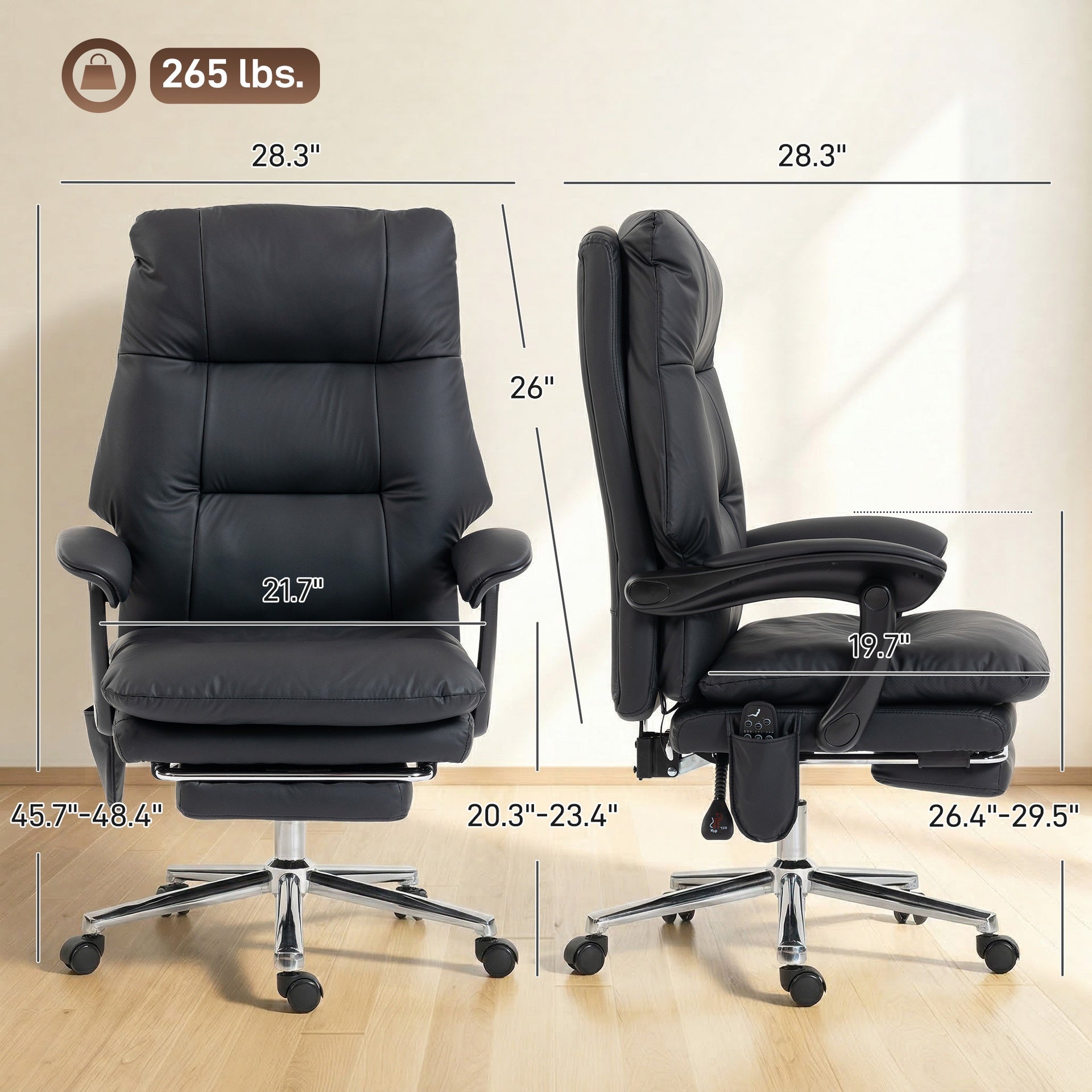 HOMCOM Massage Office Chair with 6-Point Vibration, Pet-Friendly Faux Leather Ergonomic Executive Desk Chair, Black