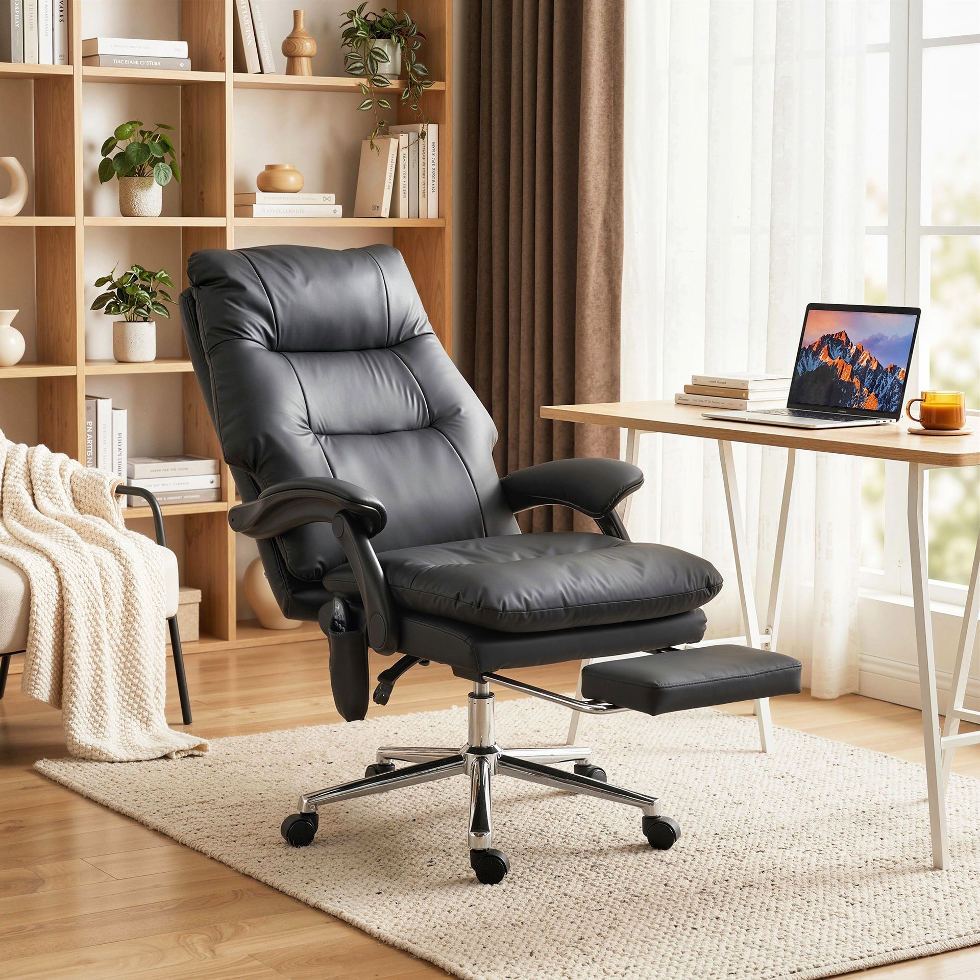 HOMCOM Massage Office Chair with 6-Point Vibration, Pet-Friendly Faux Leather Ergonomic Executive Desk Chair, Black