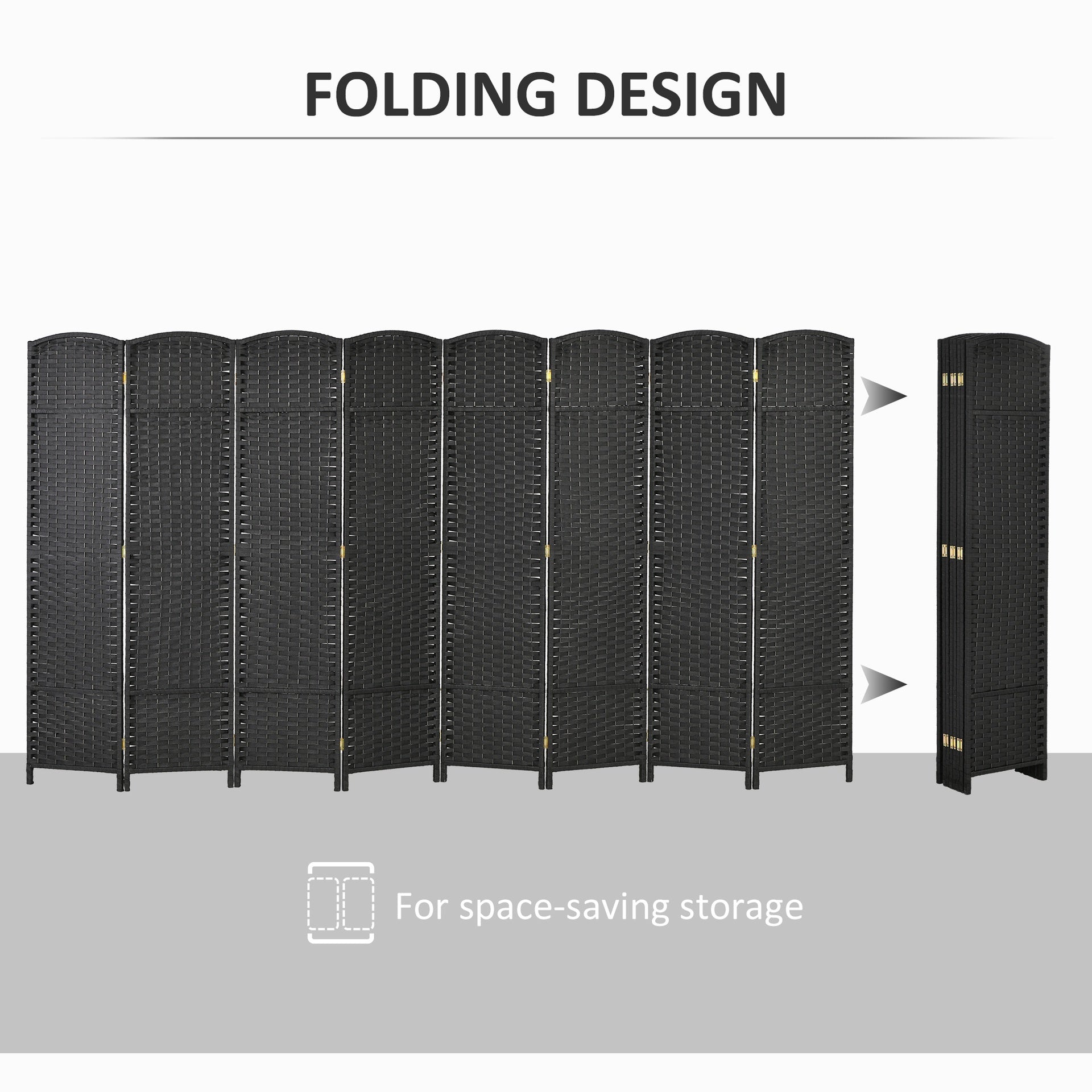 HOMCOM Folding Room Divider Screen 8 Panel 5.6 ' Tall Privacy Screen Freestanding Room Partition for Home Office, Black