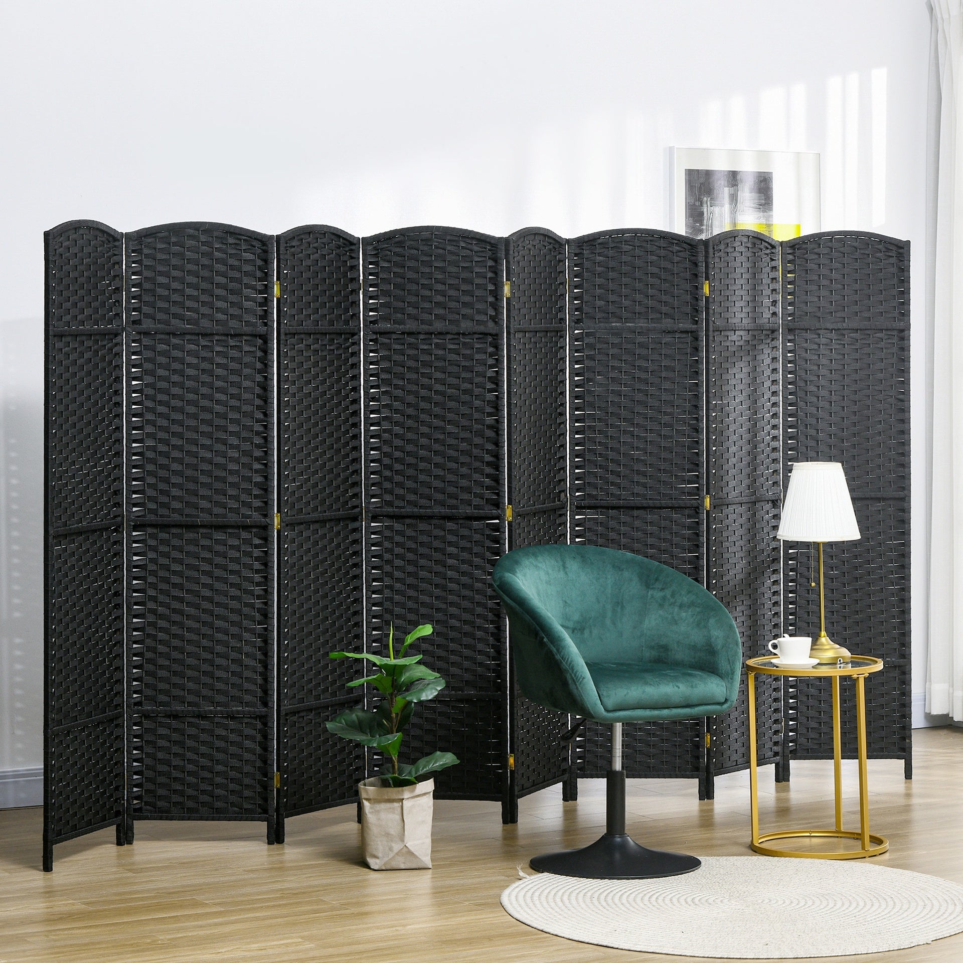 HOMCOM Folding Room Divider Screen 8 Panel 5.6 ' Tall Privacy Screen Freestanding Room Partition for Home Office, Black