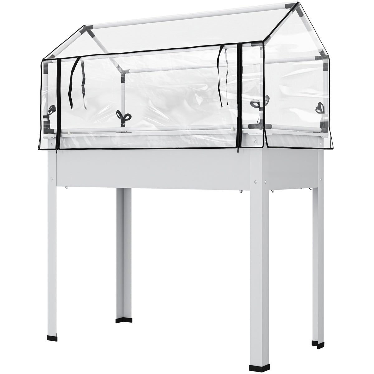 Outsunny Elevated Garden Box with Greenhouse Cover, Raised Garden Bed with Legs and Drainage Hole for Vegetables, White