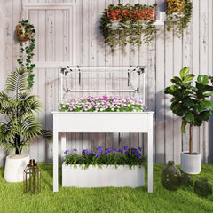 Outsunny Elevated Garden Box with Greenhouse Cover, Raised Garden Bed with Legs and Drainage Hole for Vegetables, White
