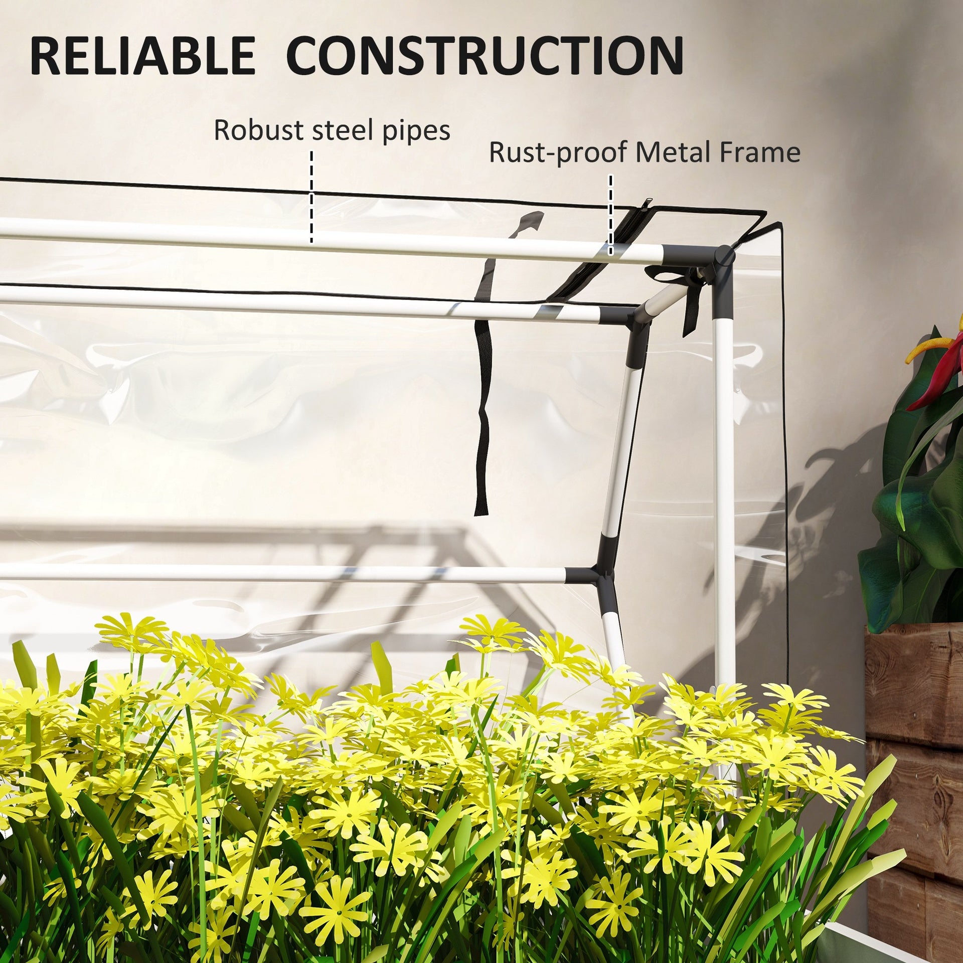 Outsunny Elevated Garden Box with Greenhouse Cover, Raised Garden Bed with Legs and Drainage Hole for Vegetables, White