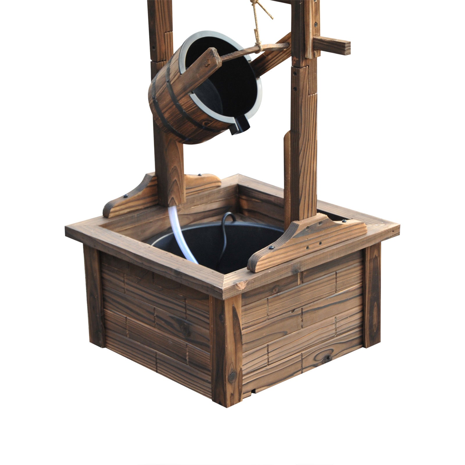 Outsunny Outdoor Wooden Wishing Well Fountain with Adjustable Water Flow Rate, Rustic Waterfall Fountain, Carbonized Finish