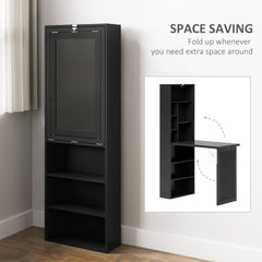 HOMCOM Fold-out Convertible Home Office Desk, Wall Mount Computer Desk with Blackboard and Side Shelf, Black