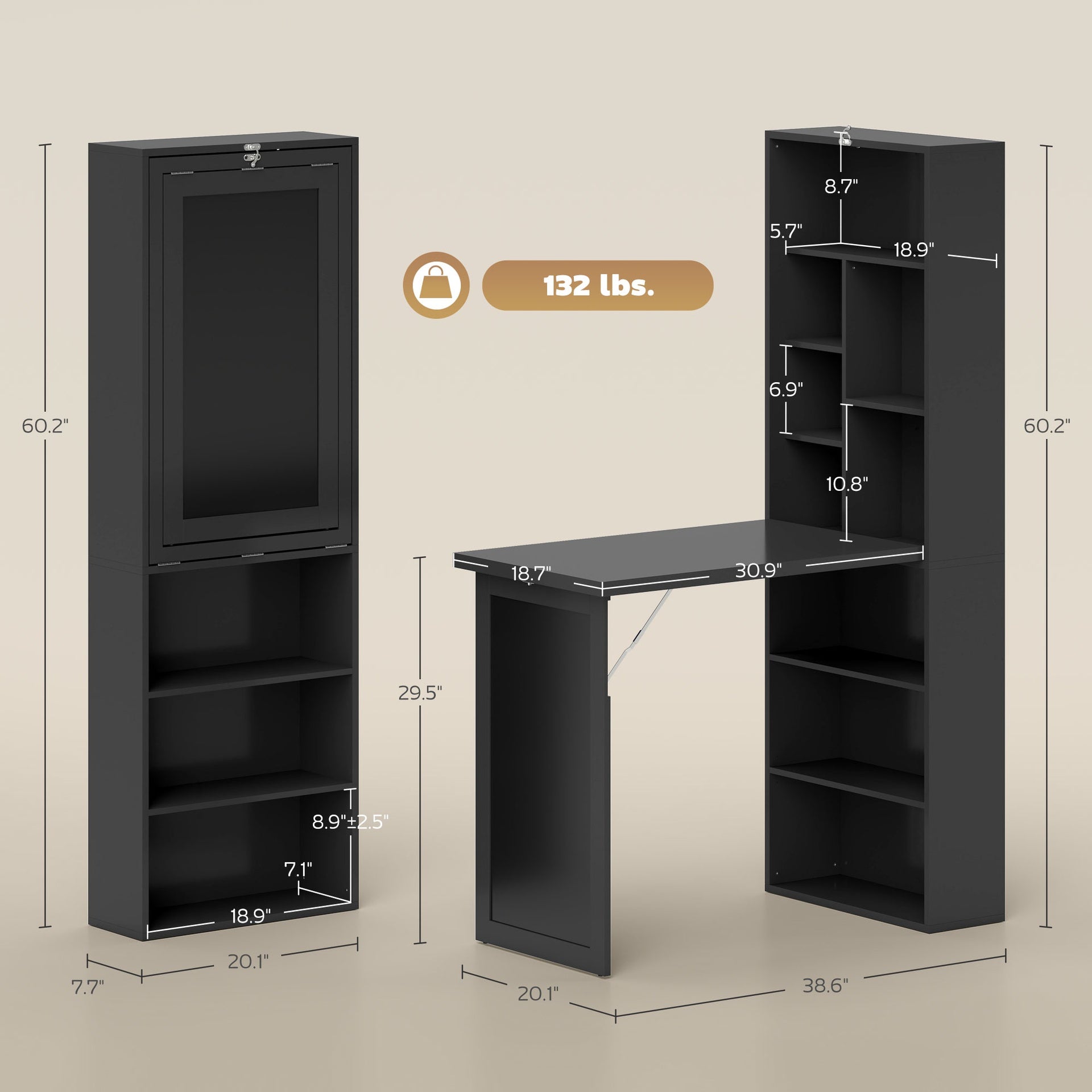 HOMCOM Fold-out Convertible Home Office Desk, Wall Mount Computer Desk with Blackboard and Side Shelf, Black