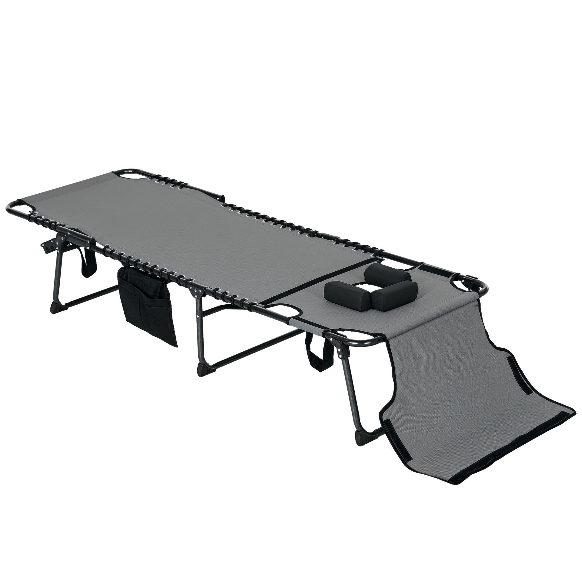 Outsunny Folding Chaise Tanning Lounge Chair w/ 5-level Reclining Back, Reading Hole, Side Pocket, Headrest, Gray