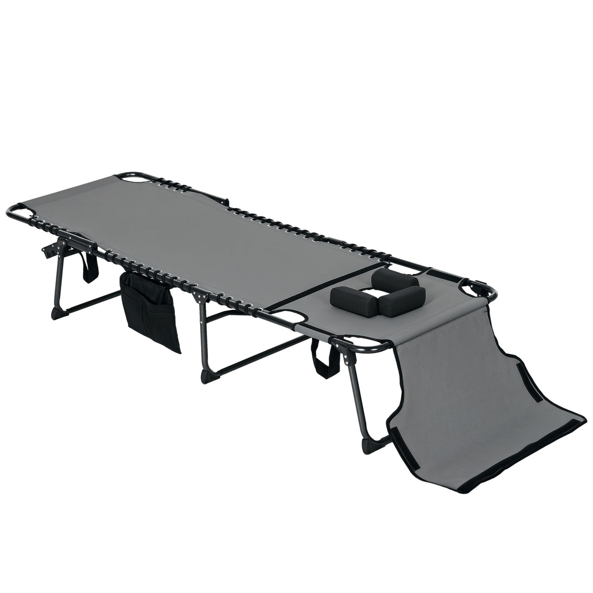 Outsunny Folding Chaise Tanning Lounge Chair w/ 5-level Reclining Back, Reading Hole, Side Pocket, Headrest, Gray
