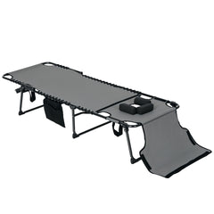 Outsunny Folding Chaise Tanning Lounge Chair w/ 5-level Reclining Back, Reading Hole, Side Pocket, Headrest, Gray