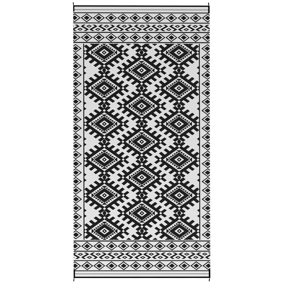 Outsunny Reversible Outdoor Rug, Waterproof Plastic Straw with Carry Bag, 9' x 18', Black & White Rhombus Border