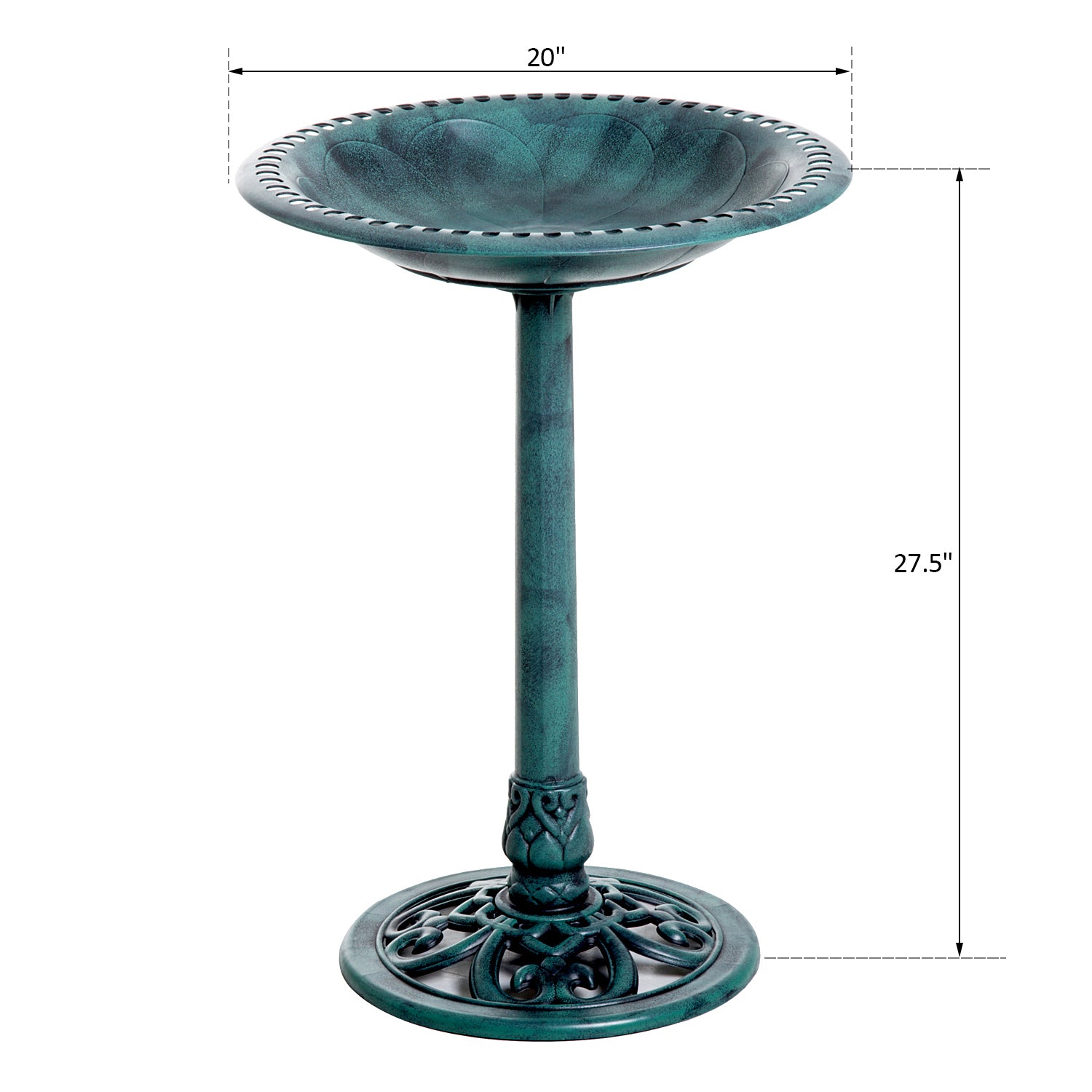 Outsunny 28'' Bird Bath Outdoor Resin Decor with Fleur De Lis Pattern, Time-Worn Finish