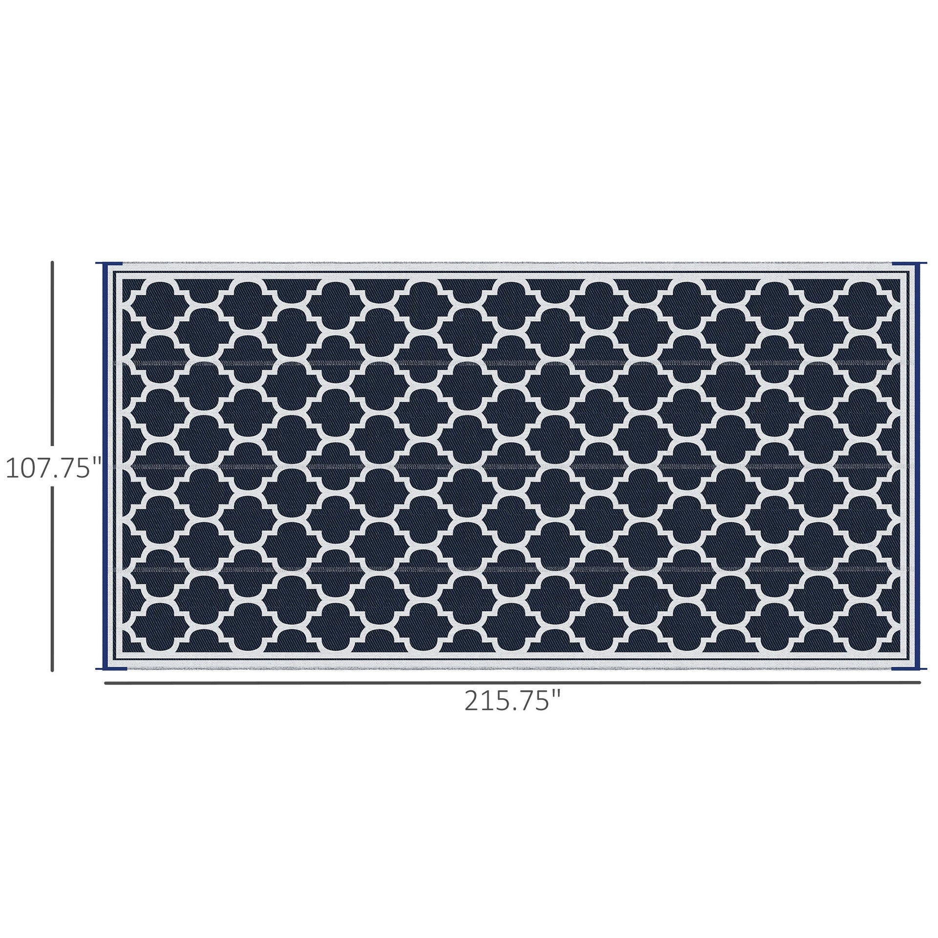 Outsunny Reversible Outdoor Rug, 9' x 18' Waterproof Plastic Straw Floor Mat, Portable RV Camping Carpet, Large Floor Mat for Backyard, Deck, Picnic, Beach, Blue & White