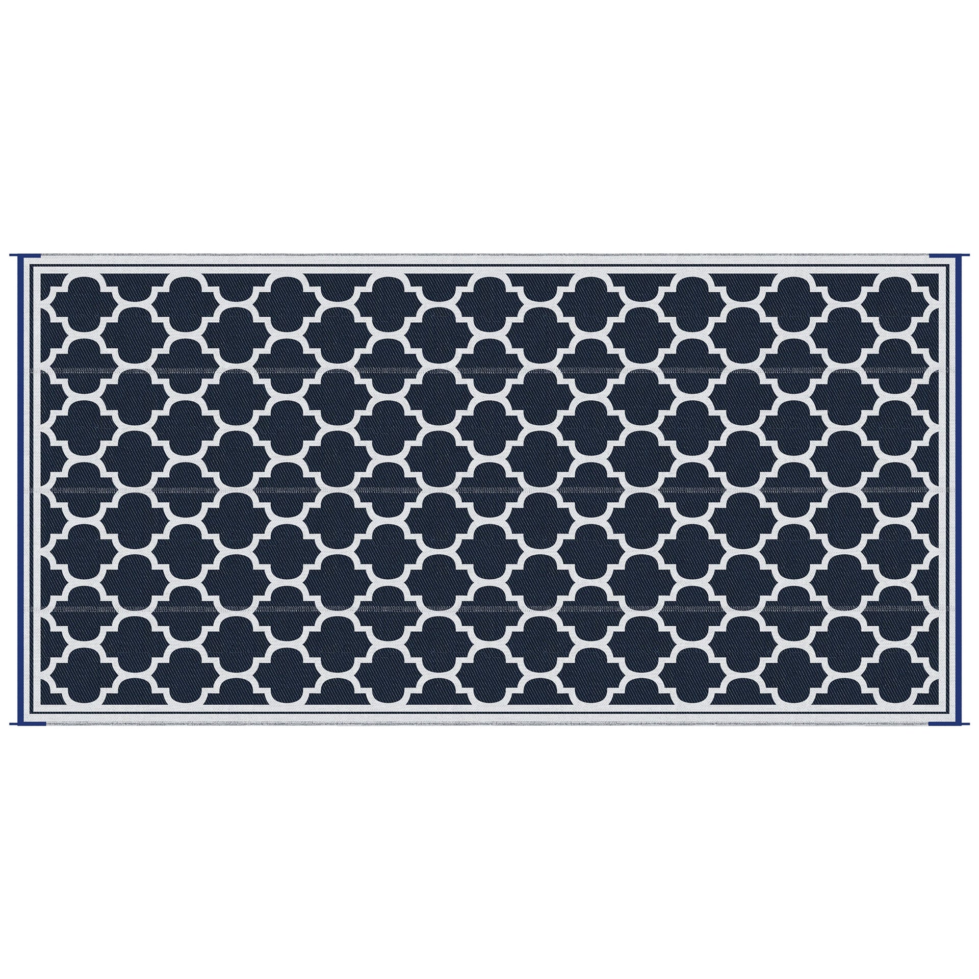 Outsunny Reversible Outdoor Rug, 9' x 18' Waterproof Plastic Straw Floor Mat, Portable RV Camping Carpet, Large Floor Mat for Backyard, Deck, Picnic, Beach, Blue & White