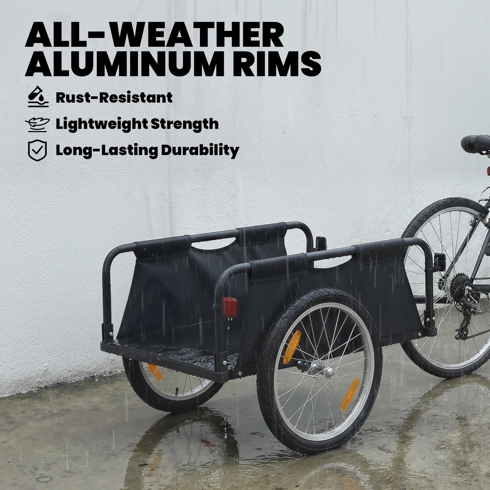 Soozier Bike Cargo Trailer, Bicycle Trailer Wagon Cart with Quick Release 16" Pneumatic Wheels, Aluminum Rims, Red Flag, Black