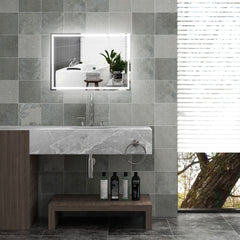 HOMCOM 32" x 24" Bathroom Mirror with LED Lights, Dimmable Makeup Mirror, Vanity Mirror with 3 Colors, Smart Touch