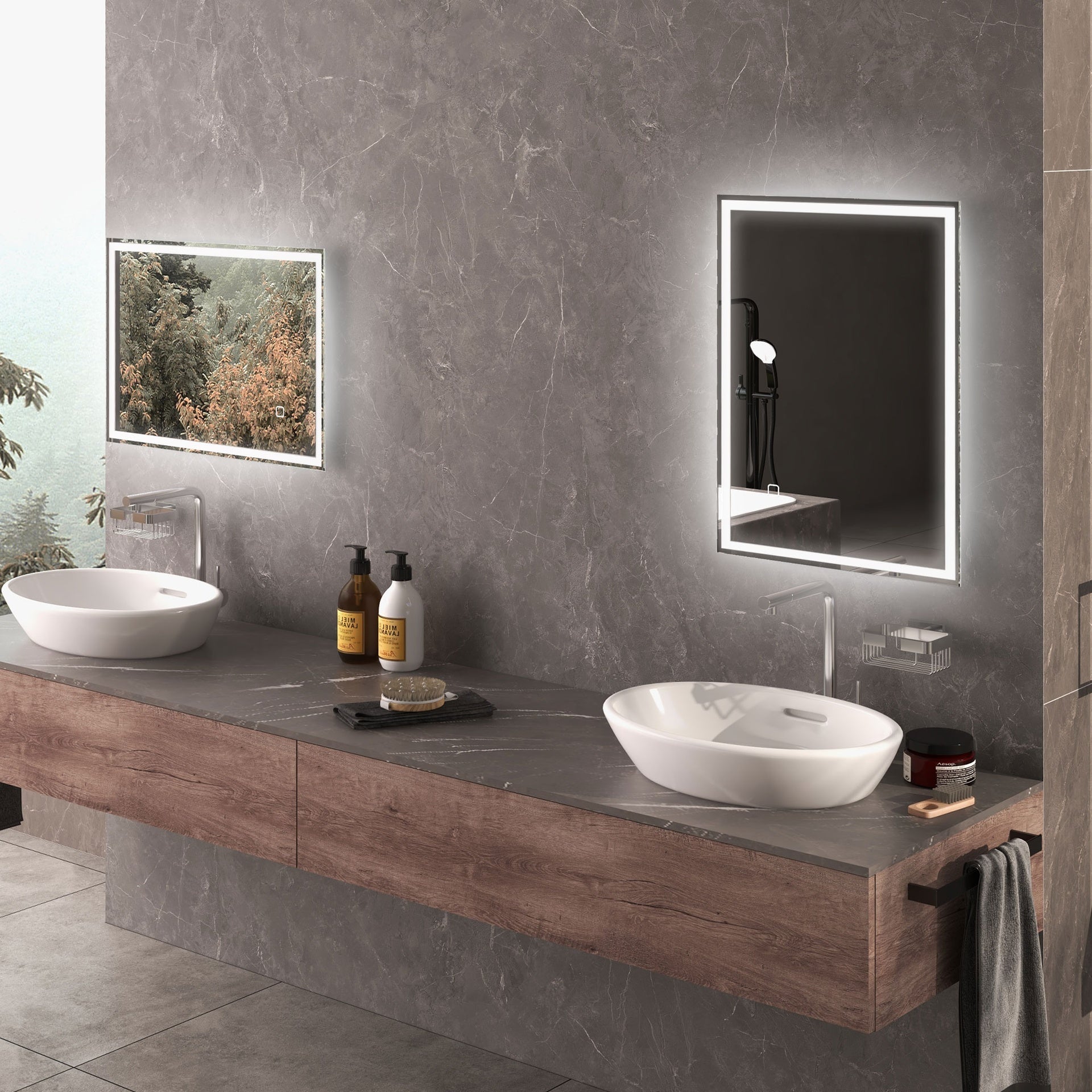 HOMCOM 32" x 24" Bathroom Mirror with LED Lights, Dimmable Makeup Mirror, Vanity Mirror with 3 Colors, Smart Touch