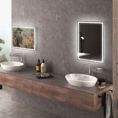HOMCOM 32" x 24" Bathroom Mirror with LED Lights, Dimmable Makeup Mirror, Vanity Mirror with 3 Colors, Smart Touch