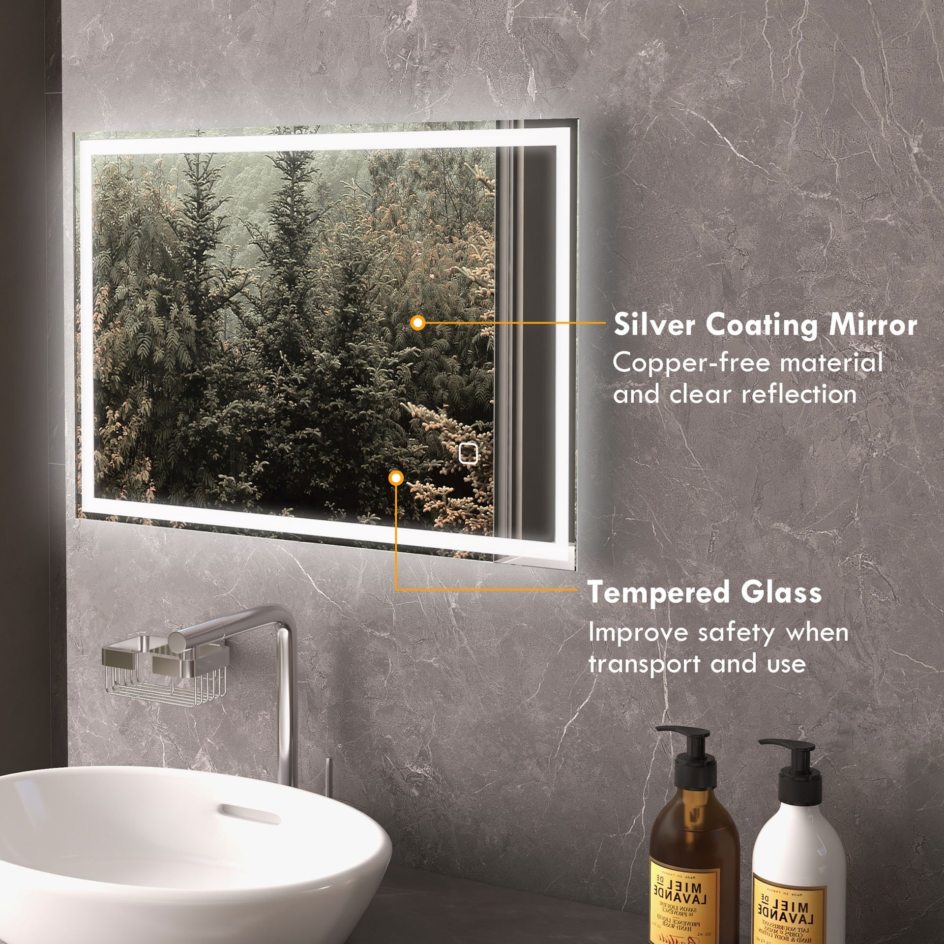 HOMCOM 32" x 24" Bathroom Mirror with LED Lights, Dimmable Makeup Mirror, Vanity Mirror with 3 Colors, Smart Touch