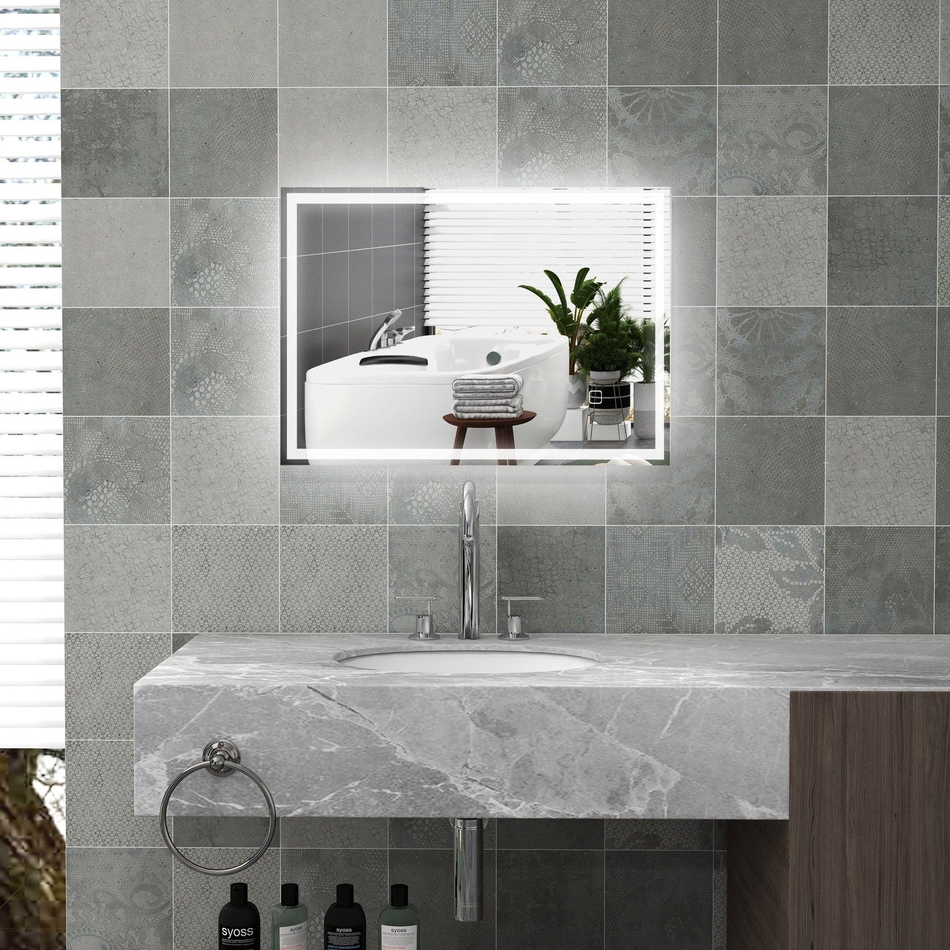HOMCOM 32" x 24" Bathroom Mirror with LED Lights, Dimmable Makeup Mirror, Vanity Mirror with 3 Colors, Smart Touch