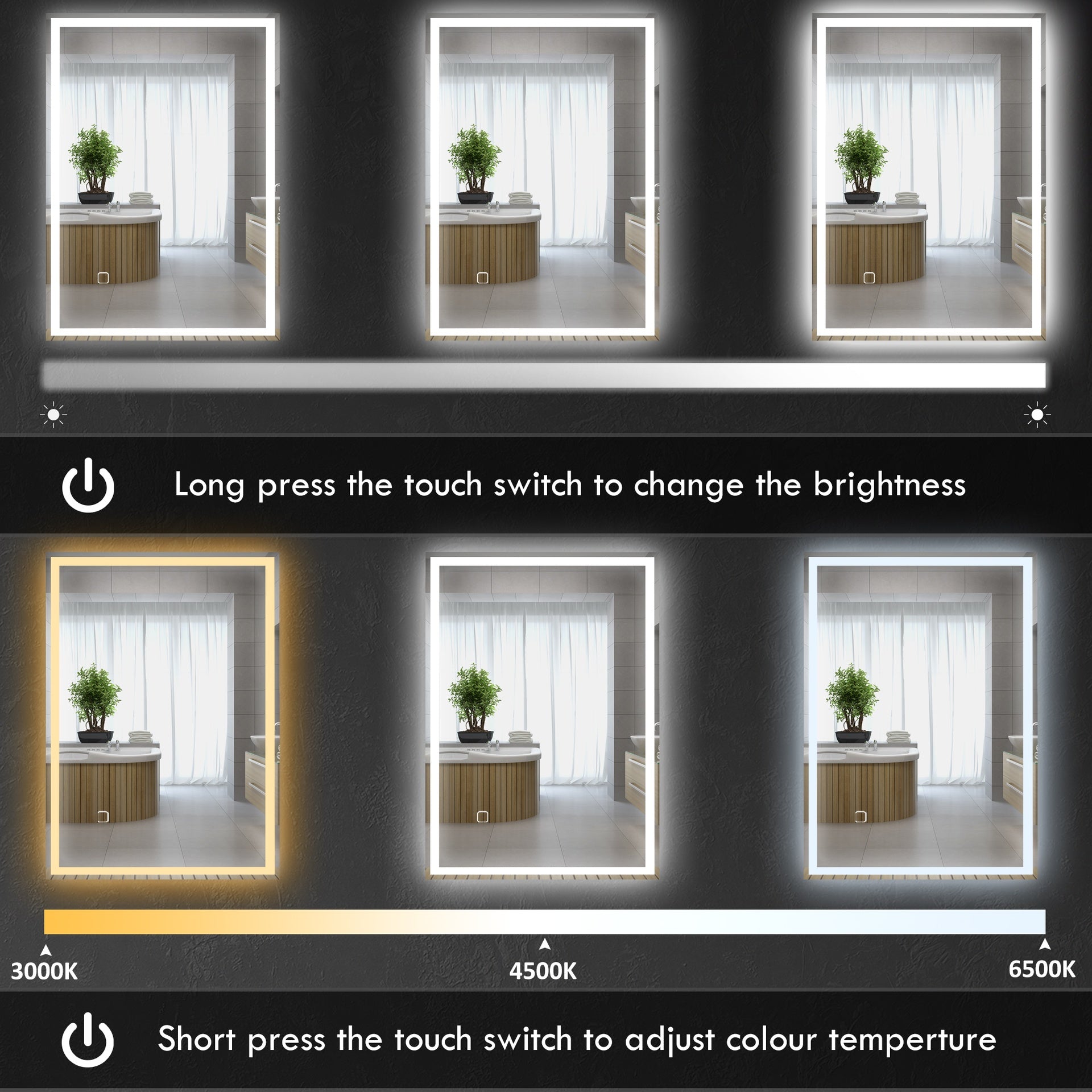 HOMCOM 32" x 24" Bathroom Mirror with LED Lights, Dimmable Makeup Mirror, Vanity Mirror with 3 Colors, Smart Touch