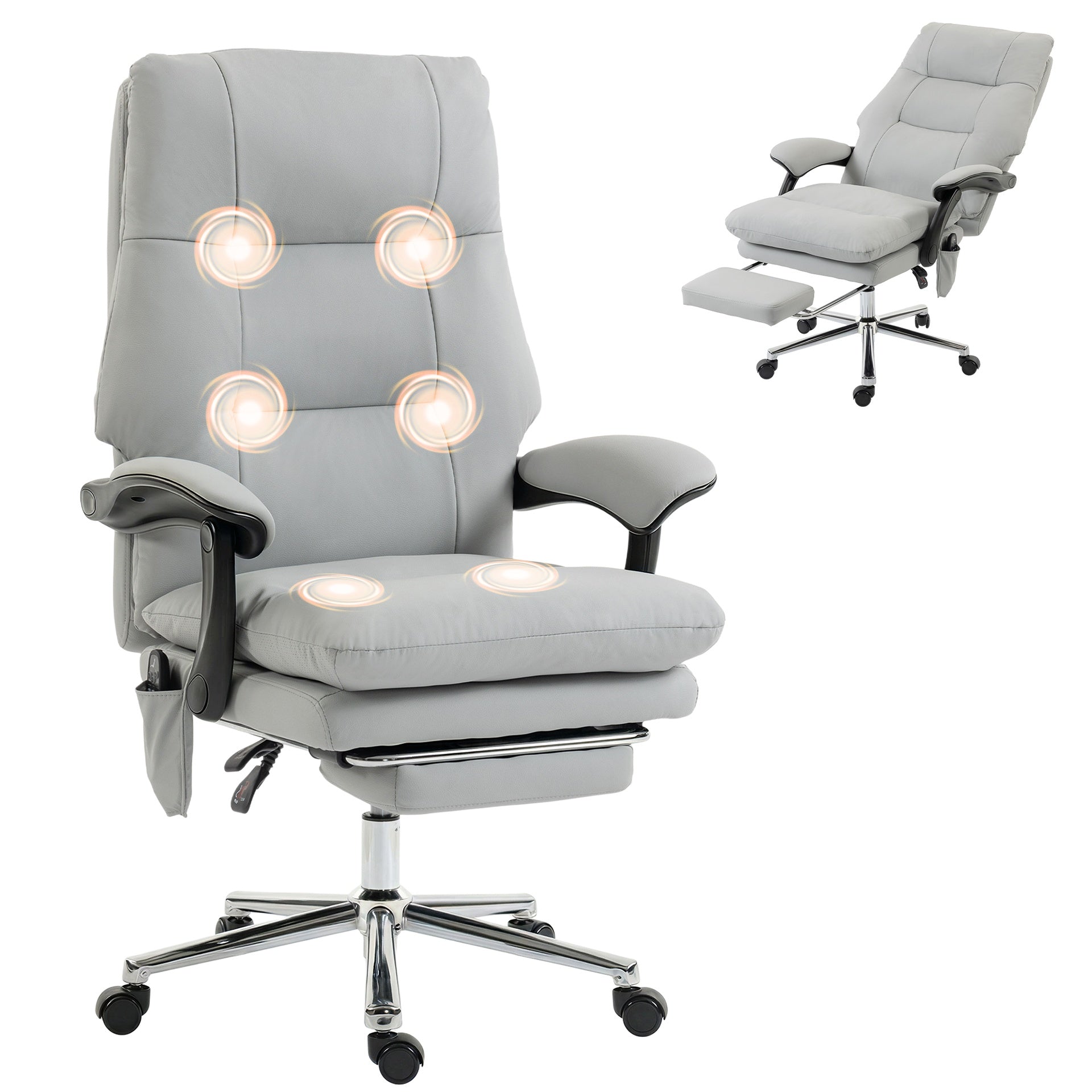 HOMCOM Massage Office Chair with 6-Point Vibration, Pet-Friendly Faux Leather Ergonomic Executive Desk Chair, Light Gray