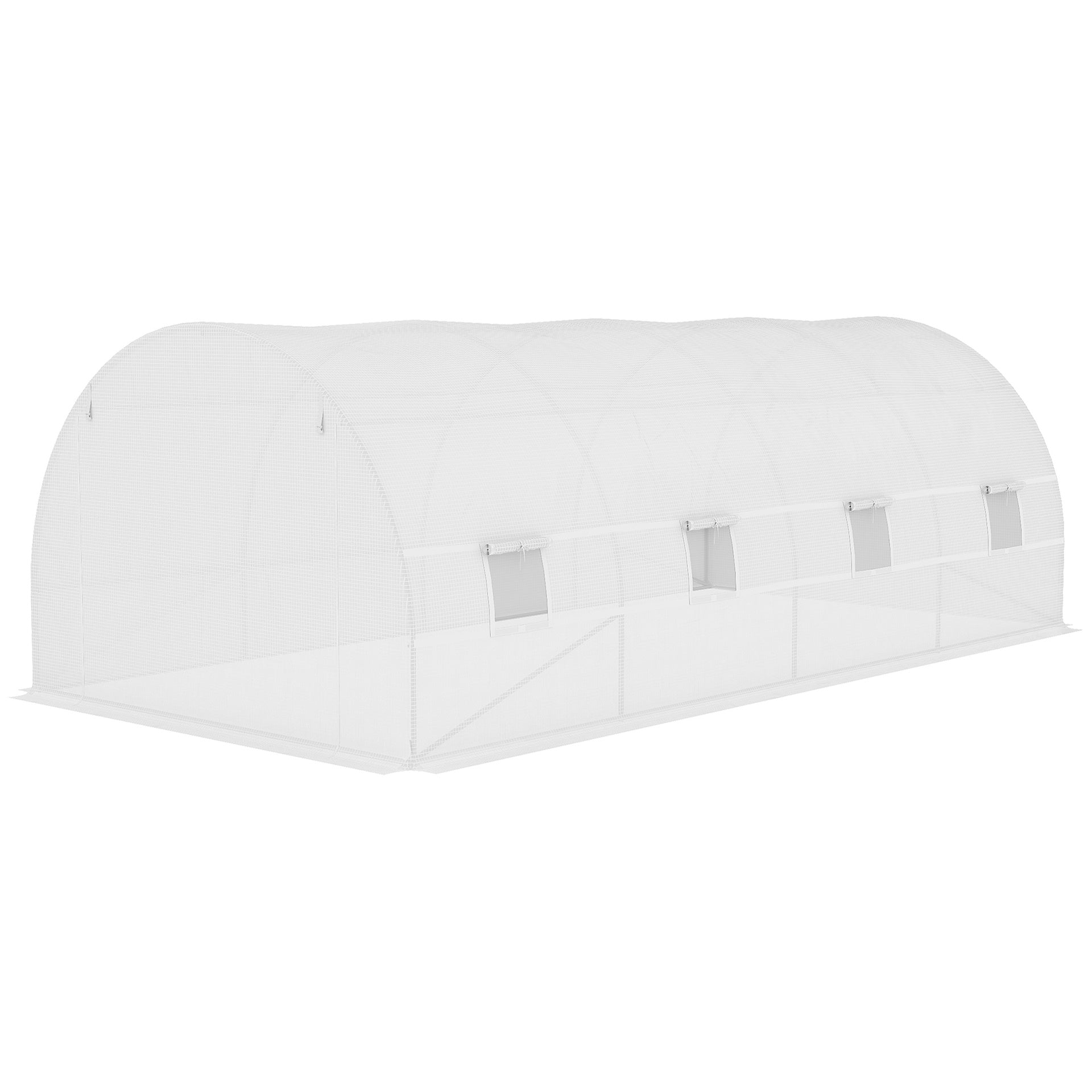 Outsunny 19.7' x 9.8' x 6.6' Plastic Greenhouse Cover Replacement, Heavy Duty Waterproof Tarp for Hoop House, Sheeting with 12 Windows, Door & Reinforcement Grid, White