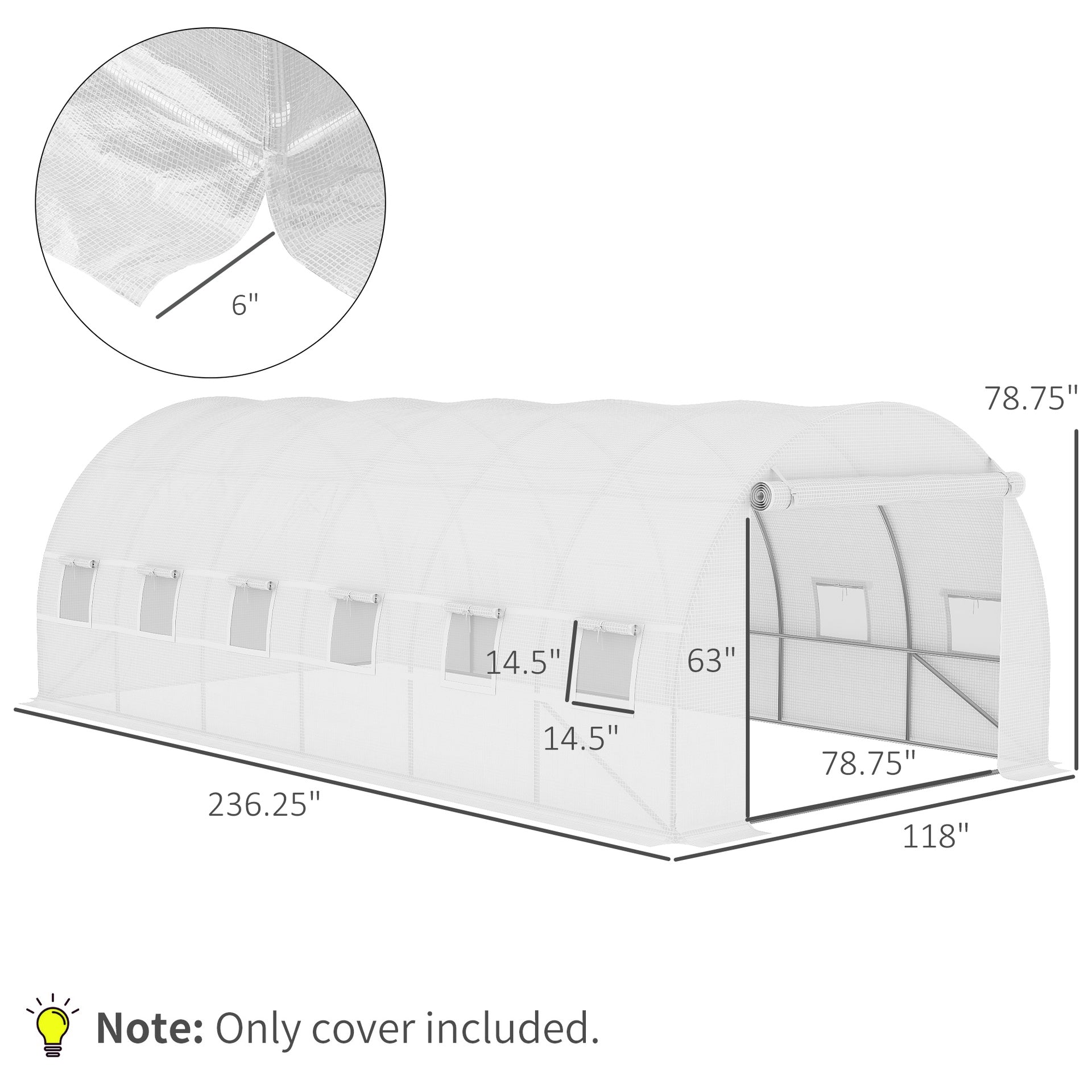 Outsunny 19.7' x 9.8' x 6.6' Plastic Greenhouse Cover Replacement, Heavy Duty Waterproof Tarp for Hoop House, Sheeting with 12 Windows, Door & Reinforcement Grid, White
