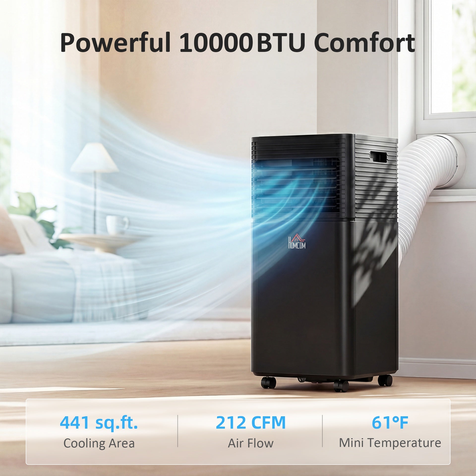 HOMCOM 10000 BTU Portable Air Conditioner with Dehumidifier, Cooling Fan, Sleep, Remote, 24H Timer, Auto Off, Black
