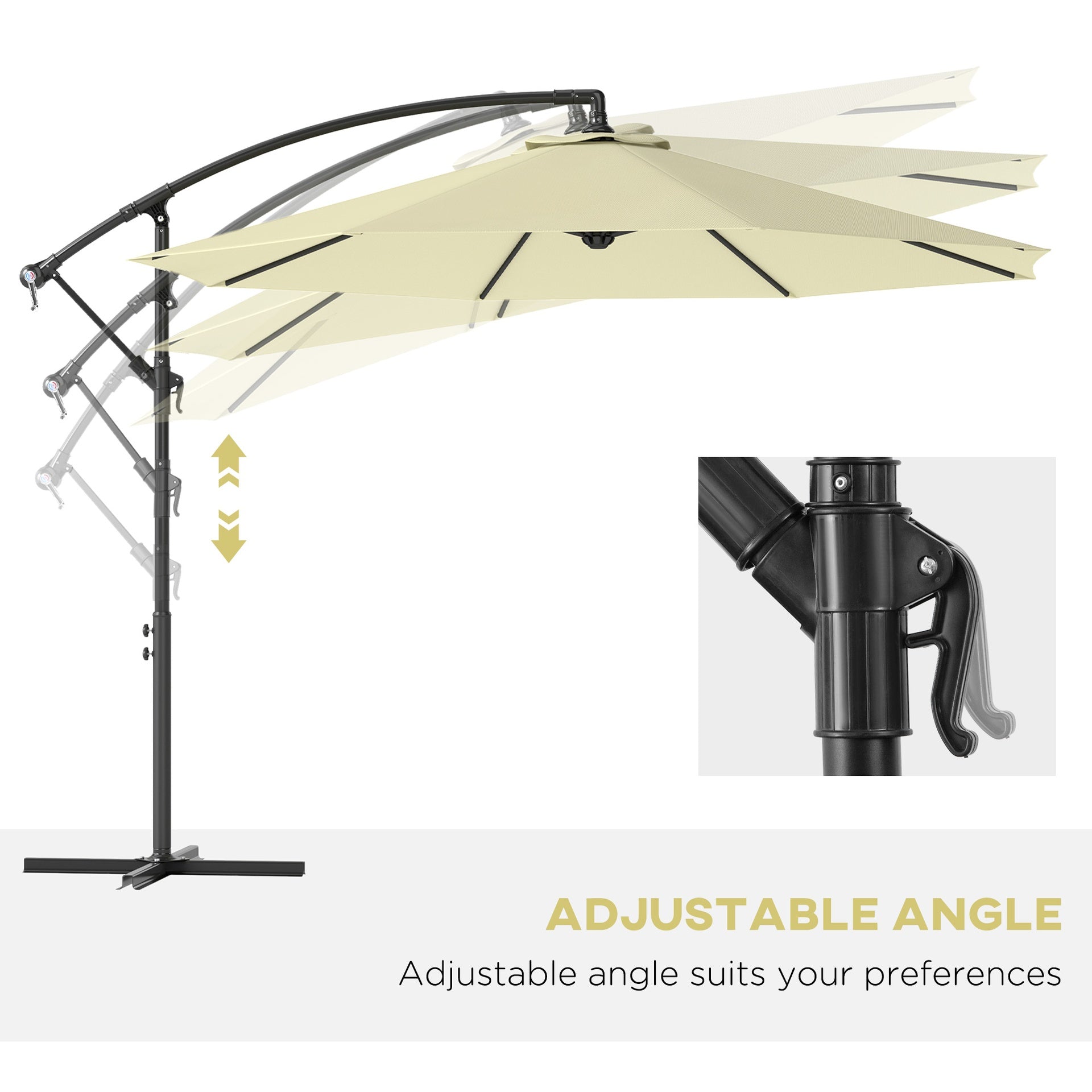 Outsunny 10' Cantilever Tilt Offset Patio Umbrella w/ UV & Water Safe Material & Cross Base (Weight Not Included), Beige