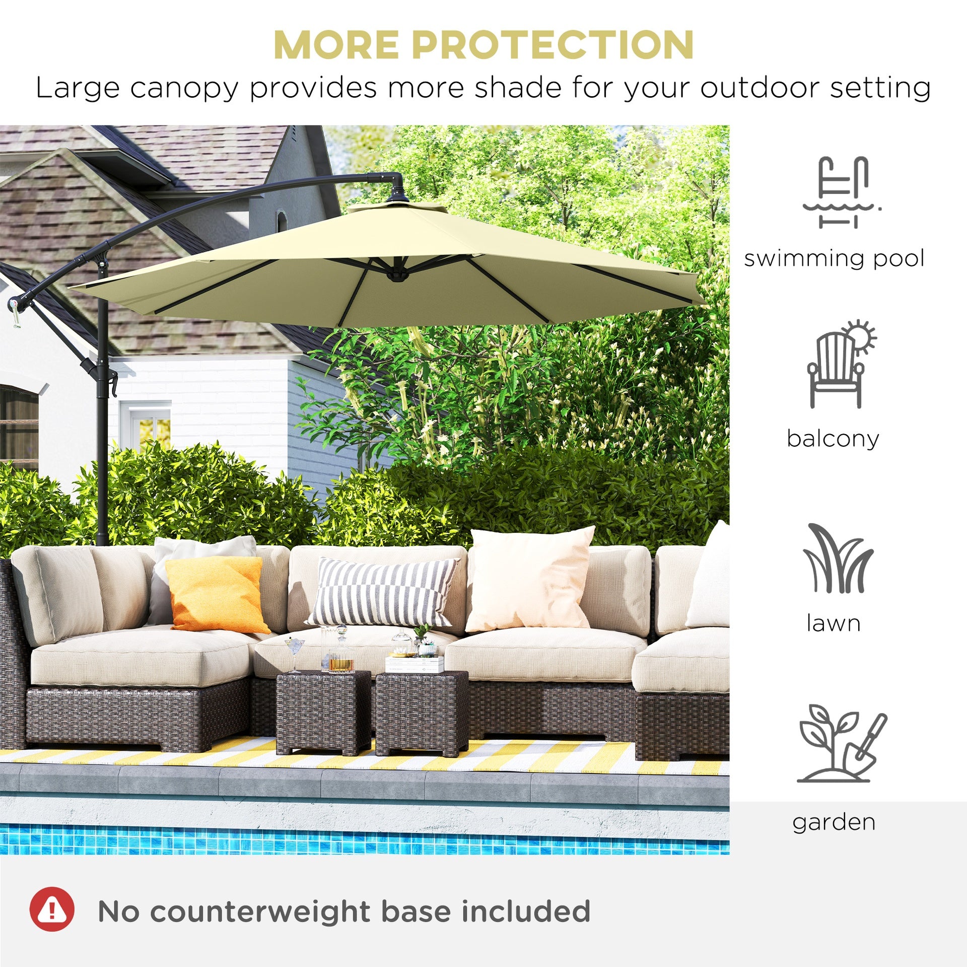 Outsunny 10' Cantilever Tilt Offset Patio Umbrella w/ UV & Water Safe Material & Cross Base (Weight Not Included), Beige