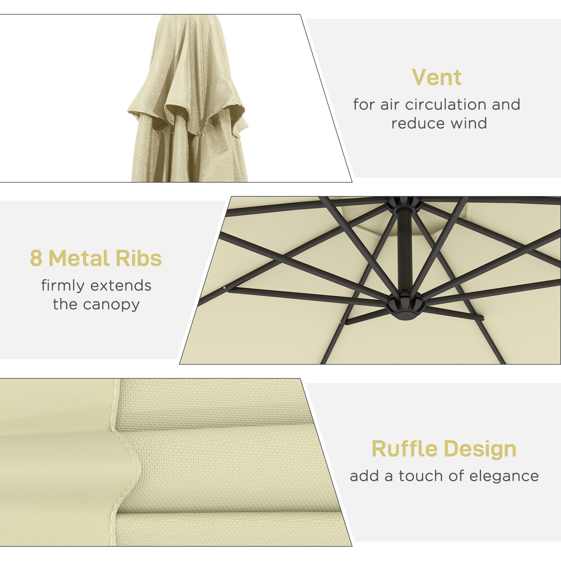 Outsunny 10' Cantilever Tilt Offset Patio Umbrella w/ UV & Water Safe Material & Cross Base (Weight Not Included), Beige