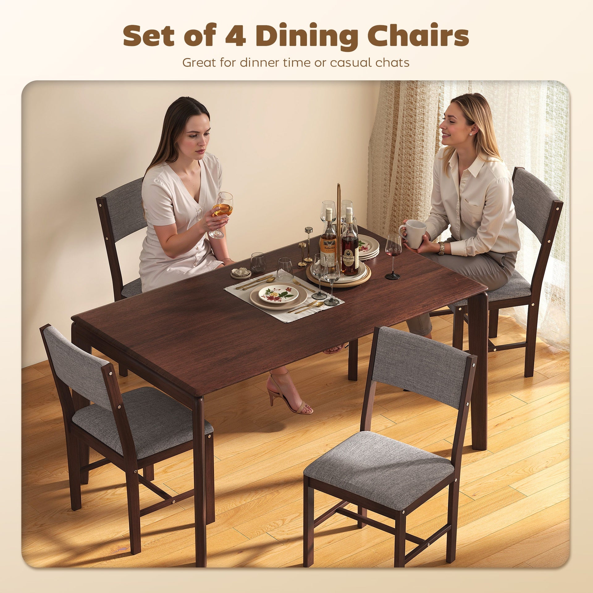 HOMCOM Modern Dining Chairs Set of 4, Linen Fabric Kitchen Chairs with Rubberwood Legs for Dining Room, Living Room, Gray