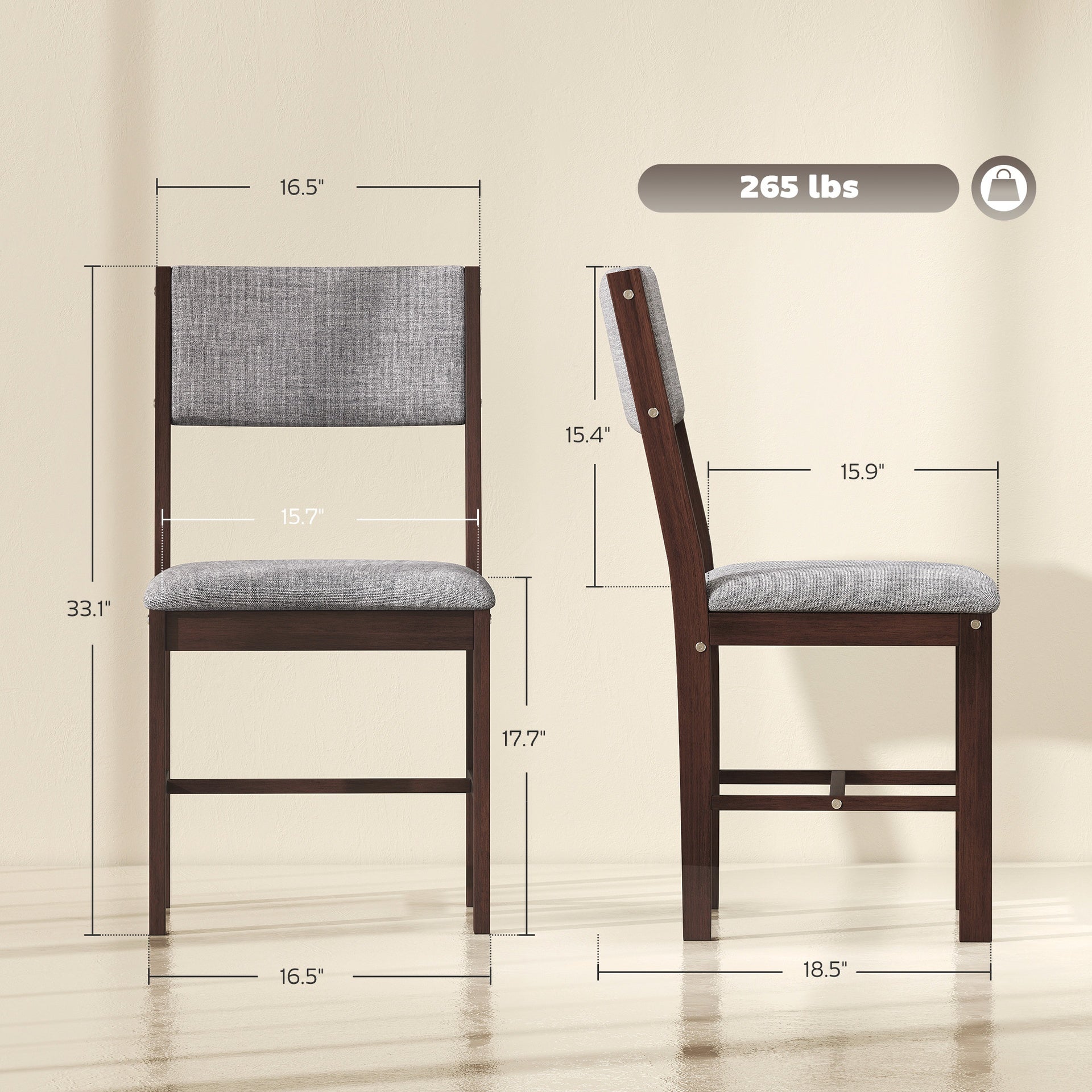 HOMCOM Modern Dining Chairs Set of 4, Linen Fabric Kitchen Chairs with Rubberwood Legs for Dining Room, Living Room, Gray