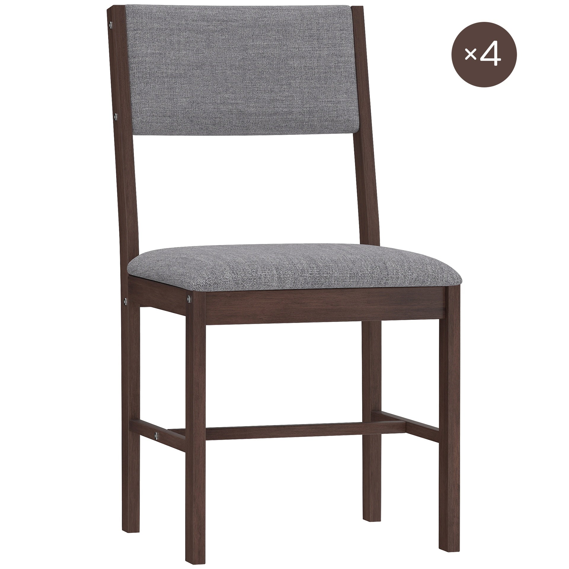 HOMCOM Modern Dining Chairs Set of 4, Linen Fabric Kitchen Chairs with Rubberwood Legs for Dining Room, Living Room, Gray