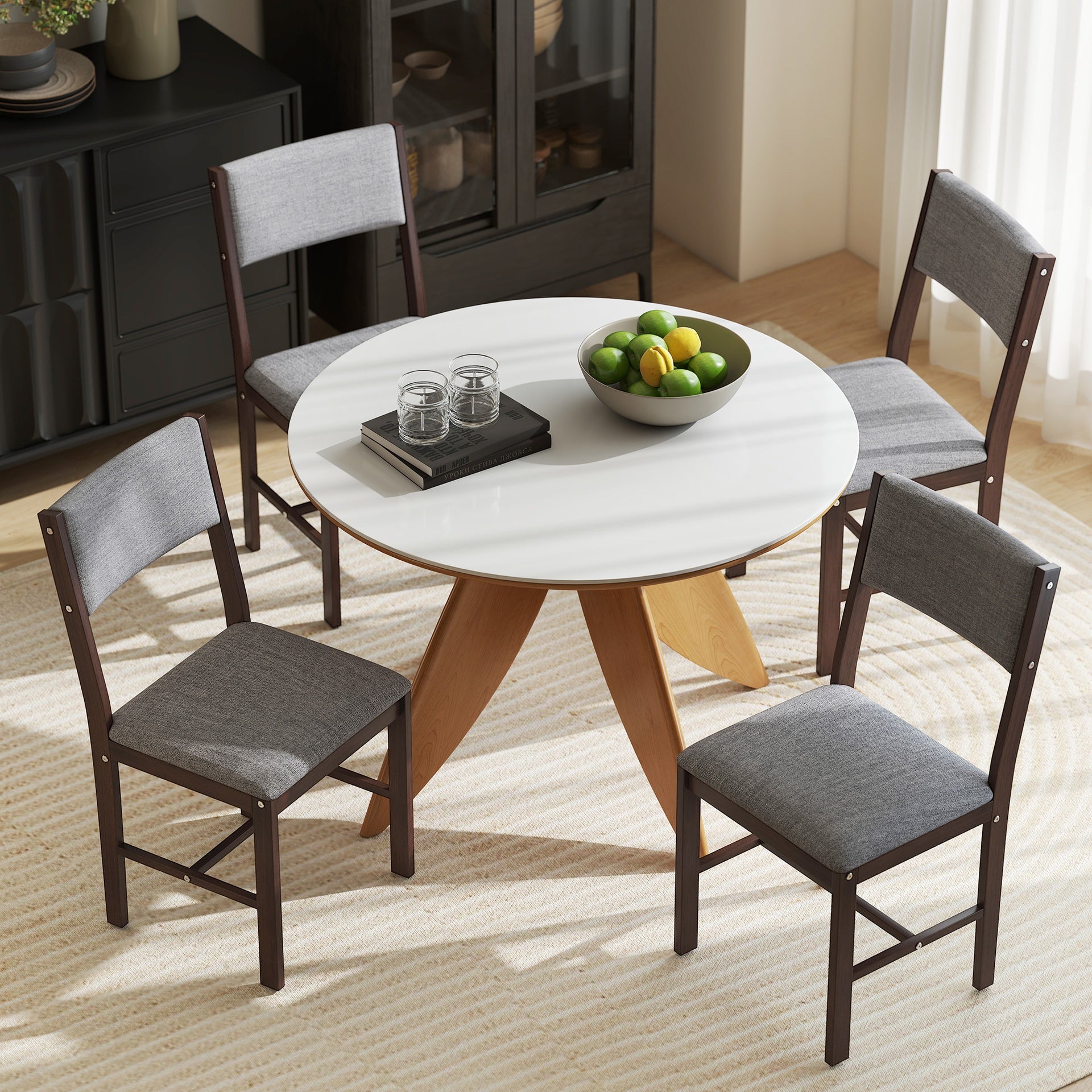 HOMCOM Modern Dining Chairs Set of 4, Linen Fabric Kitchen Chairs with Rubberwood Legs for Dining Room, Living Room, Gray