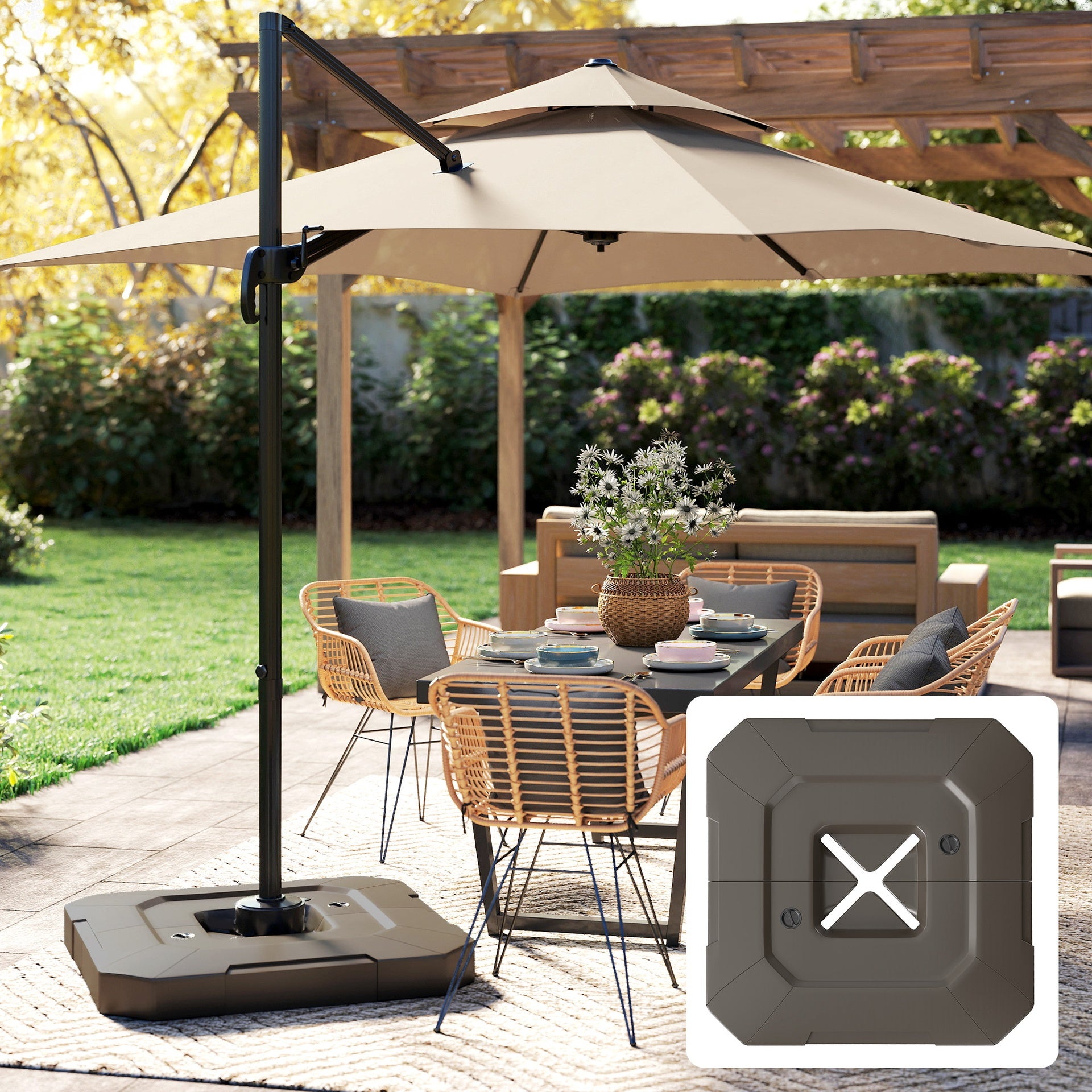 Outsunny 2-Piece Cantilever Umbrella Base Weight Set, 231 lb Water or Sand Fillable Outdoor Offset Umbrella Weights, Brown