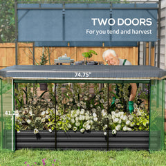 Outsunny Galvanized Steel Planter Box with Crop Cage and Shade Cloth, Raised Garden Bed for Flowers, Veggies and Herbs, Gray