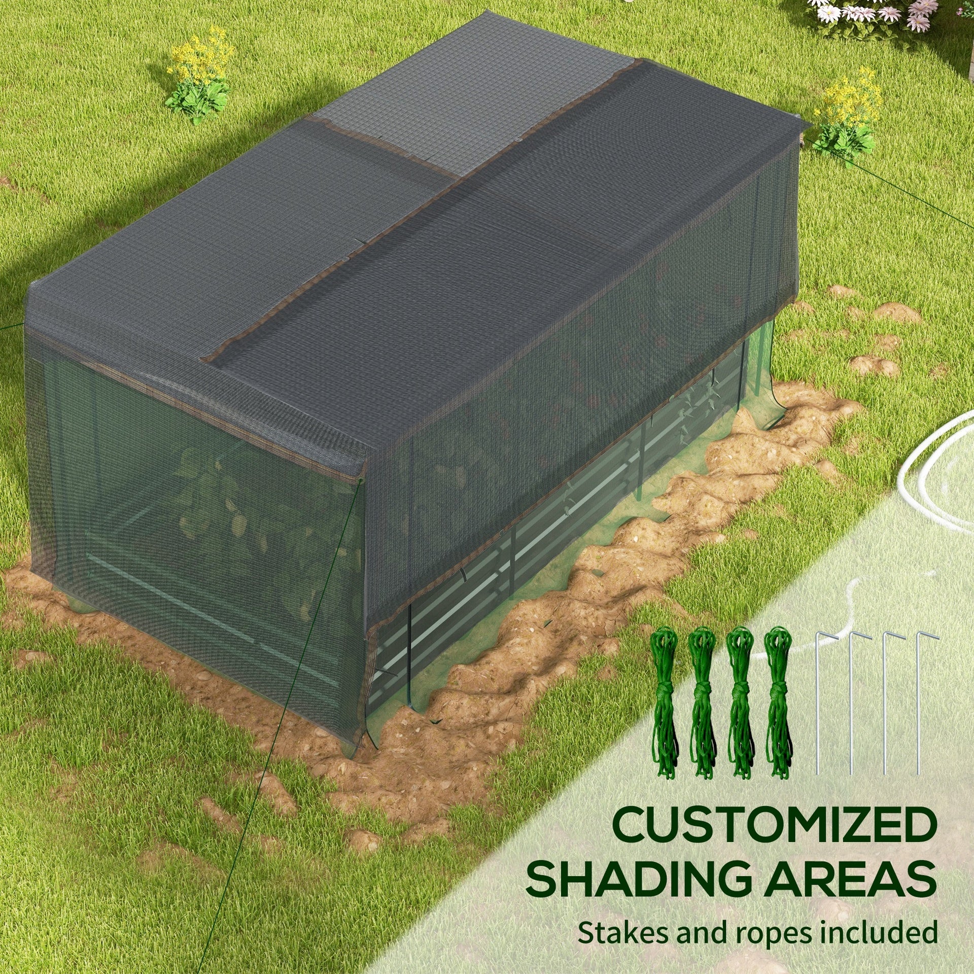 Outsunny Galvanized Steel Planter Box with Crop Cage and Shade Cloth, Raised Garden Bed for Flowers, Veggies and Herbs, Gray