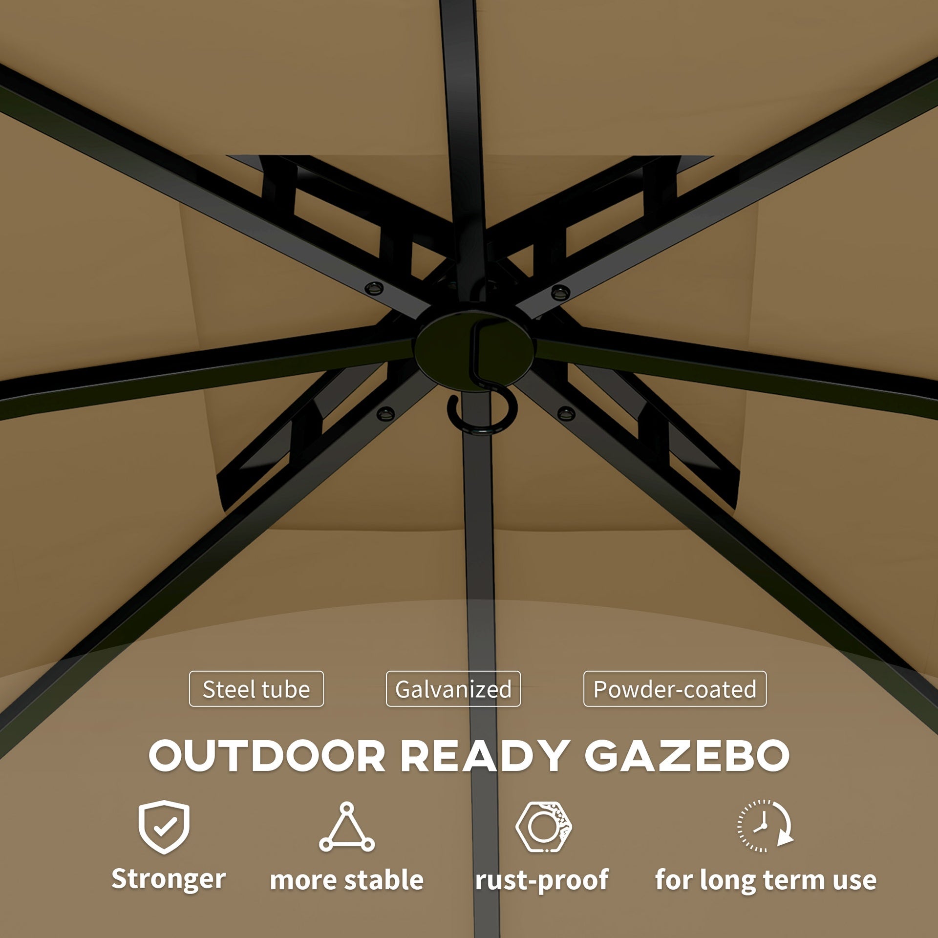 Outsunny 11' x 11' Outdoor Gazebo, Double Roof Patio Gazebo with Curtains, Church Windows, Galvanized Steel Frame, Beige