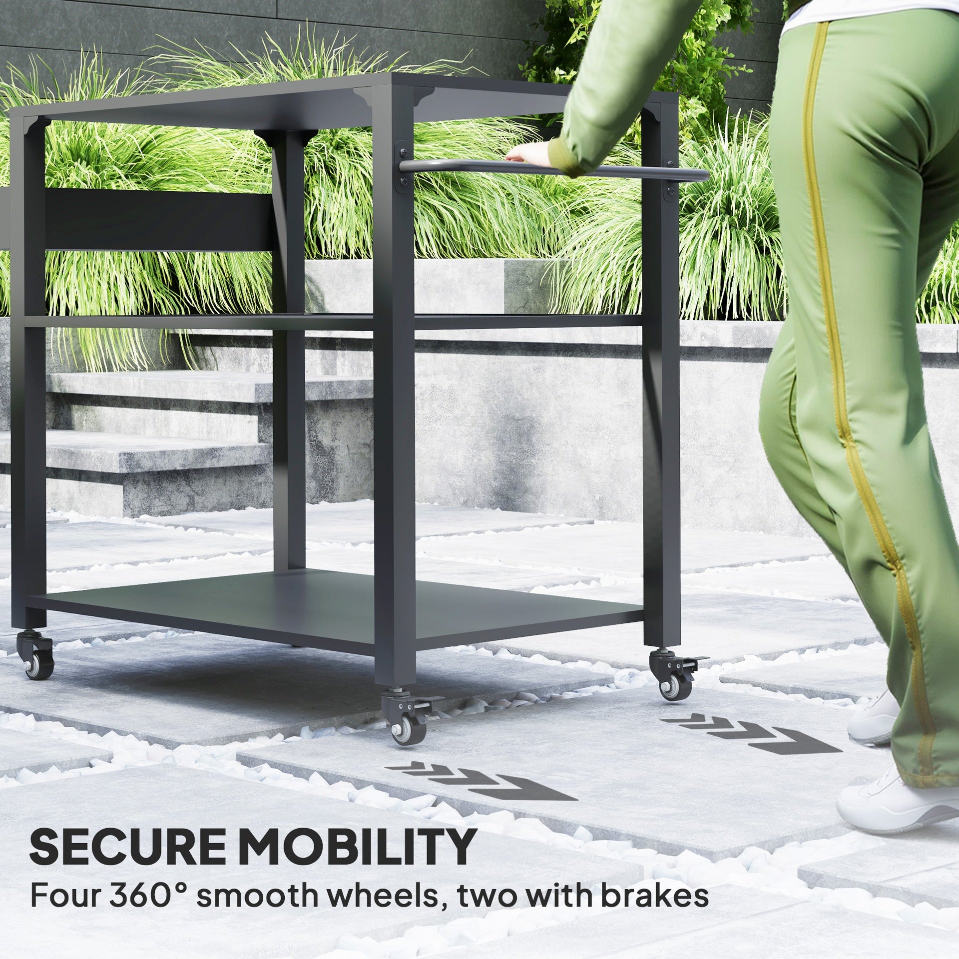 Outsunny 3-Tier Outdoor Grill Cart with Storage Racks, Side Handle, Movable Pizza Oven Table on Wheels